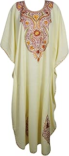 Indiatrendzs Womens Floral Embroidered Kimono Kaftan Beach Cover Up Caftan Dress 3X Yellow