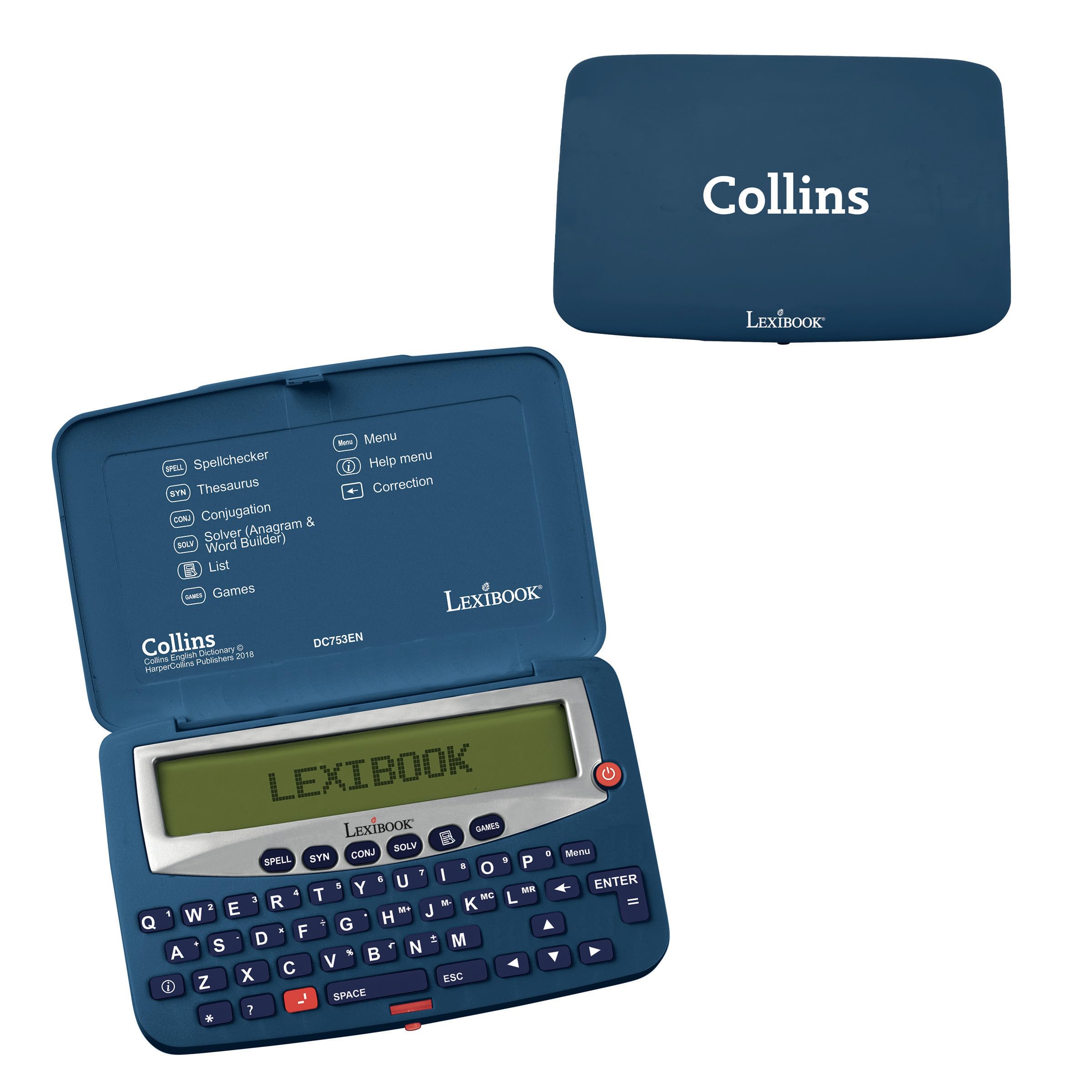 Lexibook - Collins English Dictionary, 13Th Edition Electronic Pocket Spellchecker, ThesaurUS, Crossword Solver, Conjugation, Anagram Words Games, With Battery, Blue/White, Dc753En, One Size