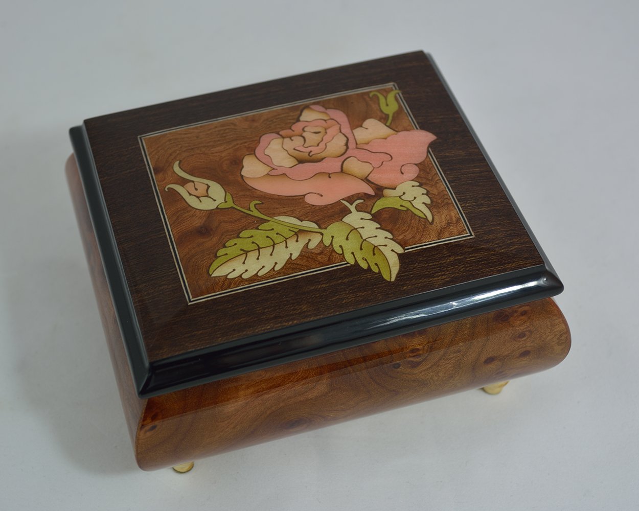 Made in Italy Sorrento Inlaid Inlaid Rose Burl Musical Jewelry Box - How Great Thou Art (Sankyo 18-Notes)