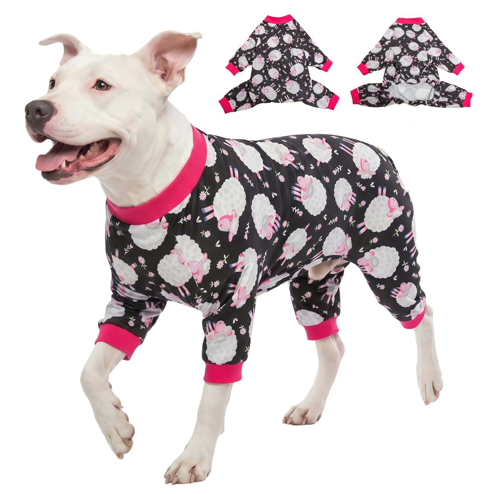 LovinPet Pet Pajamas for Large Dogs, Anxiety Calming Dog Jumpsuit, Lightweight Onesie, Black Sheep Print, Large Dog Pjs, Long Sleeve Pullover for Dogs