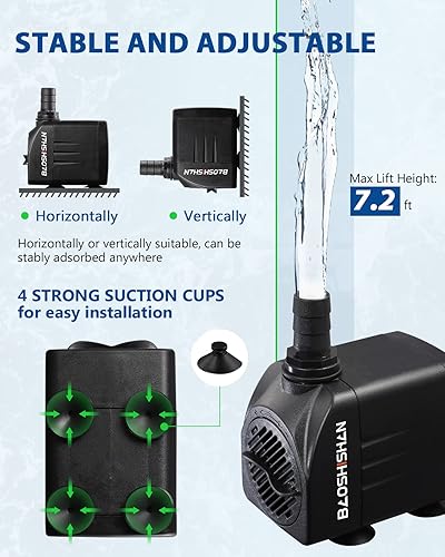 Miniatura 3 de BAOSHISHAN Bomba sumergible de 550 GPH Bomba de agua ultra silenciosa de 2000 LH 30 W con bomba de fuente de elevación de 7.2 pies con cable de