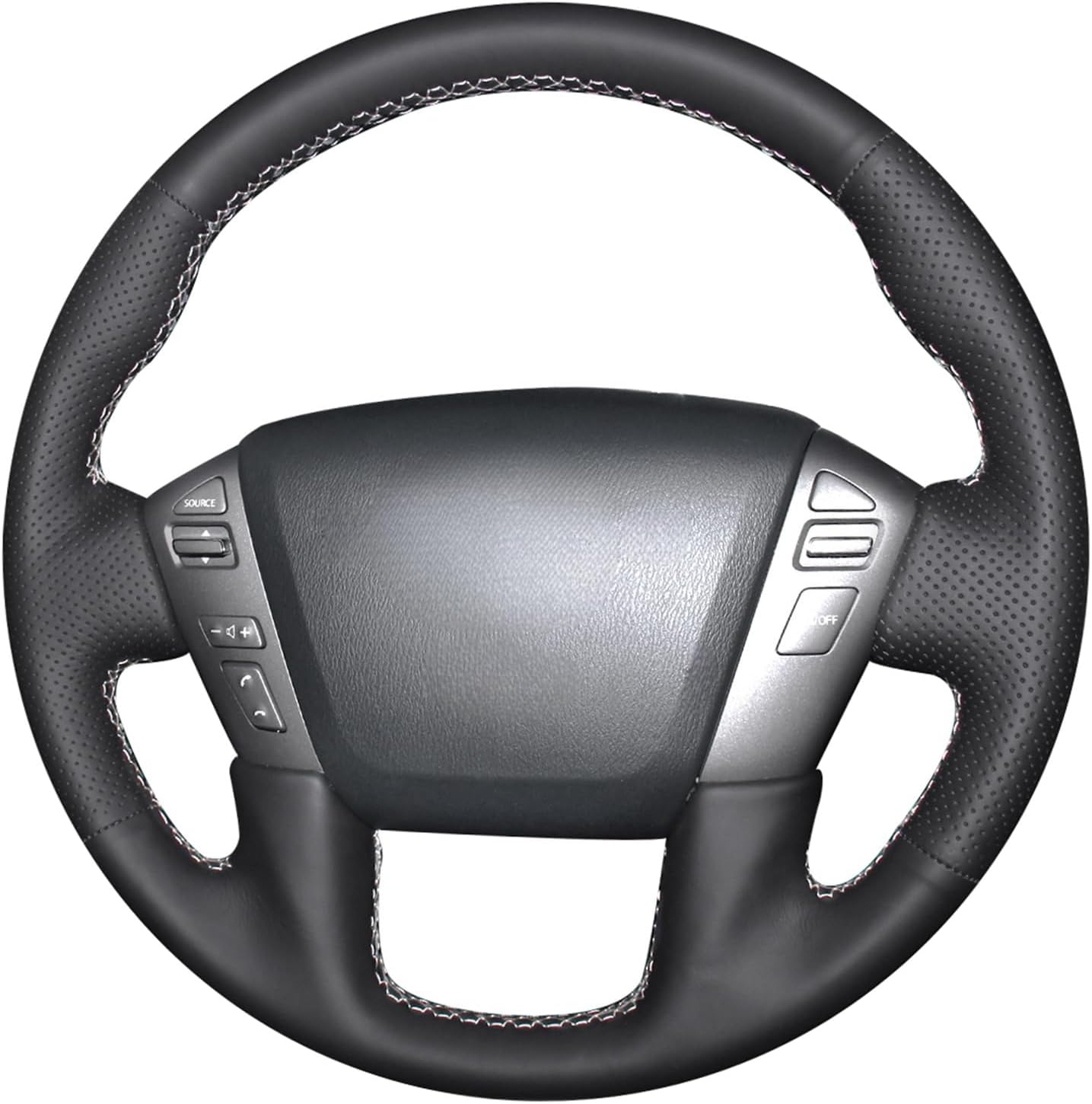 MEWANT DIY Black Genuine Leather Car Steering Wheel Covers Wrap for Nissan Patrol 2011-2017 Armada 2013-2019 NV Cargo NV Passenger (US) 2012-2018 Titan 2013-2018 Infiniti QX56 2011-2013 QX80 2014-2019