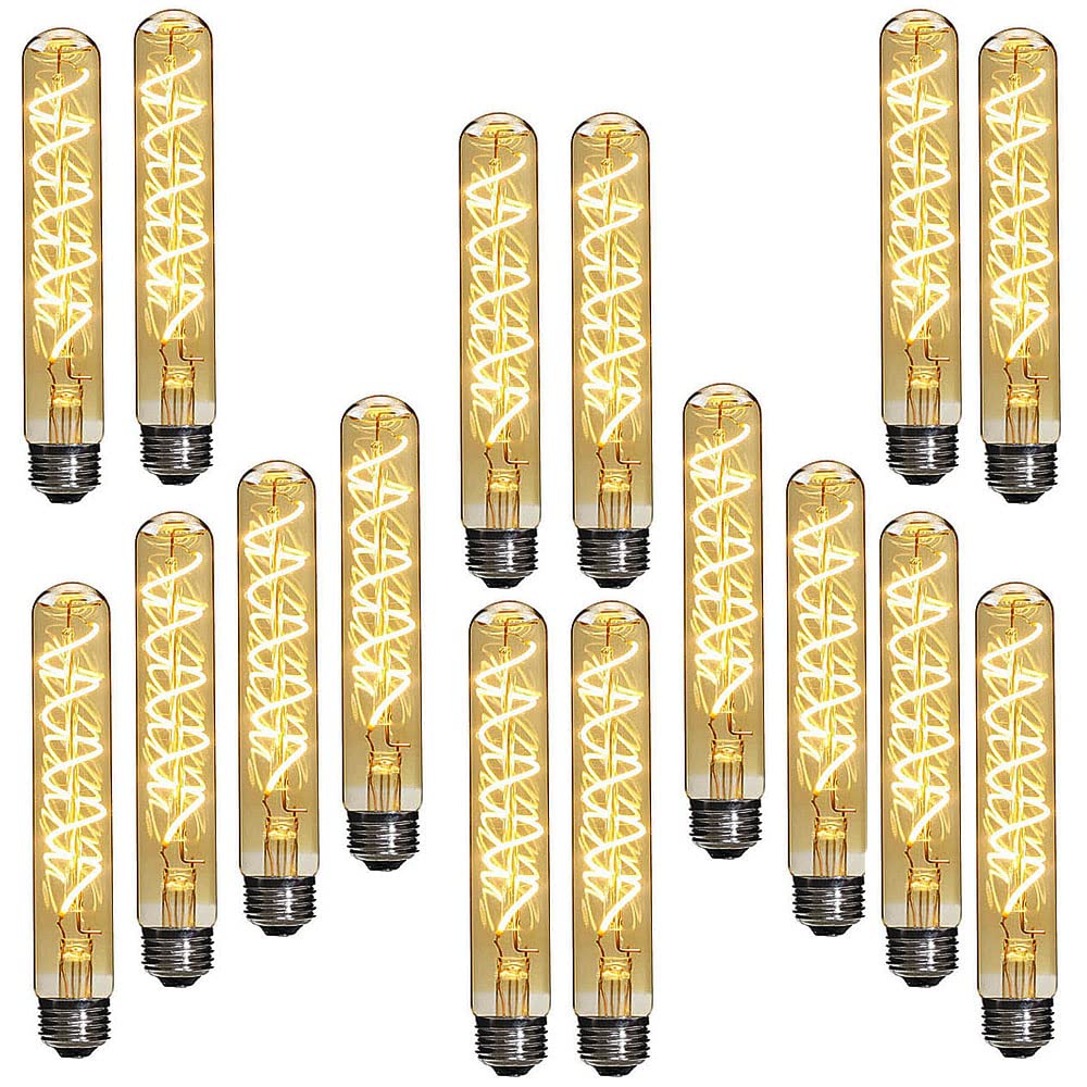 Ruihua T30 Edison Bombilla led 4W 185mm No Regulable Tubular Ámbar Iluminación de Vidrio Blanco Cálido 2200K Vintage Retro Filamento Lámpara Tapón de Rosca E27(16 Paquetes)