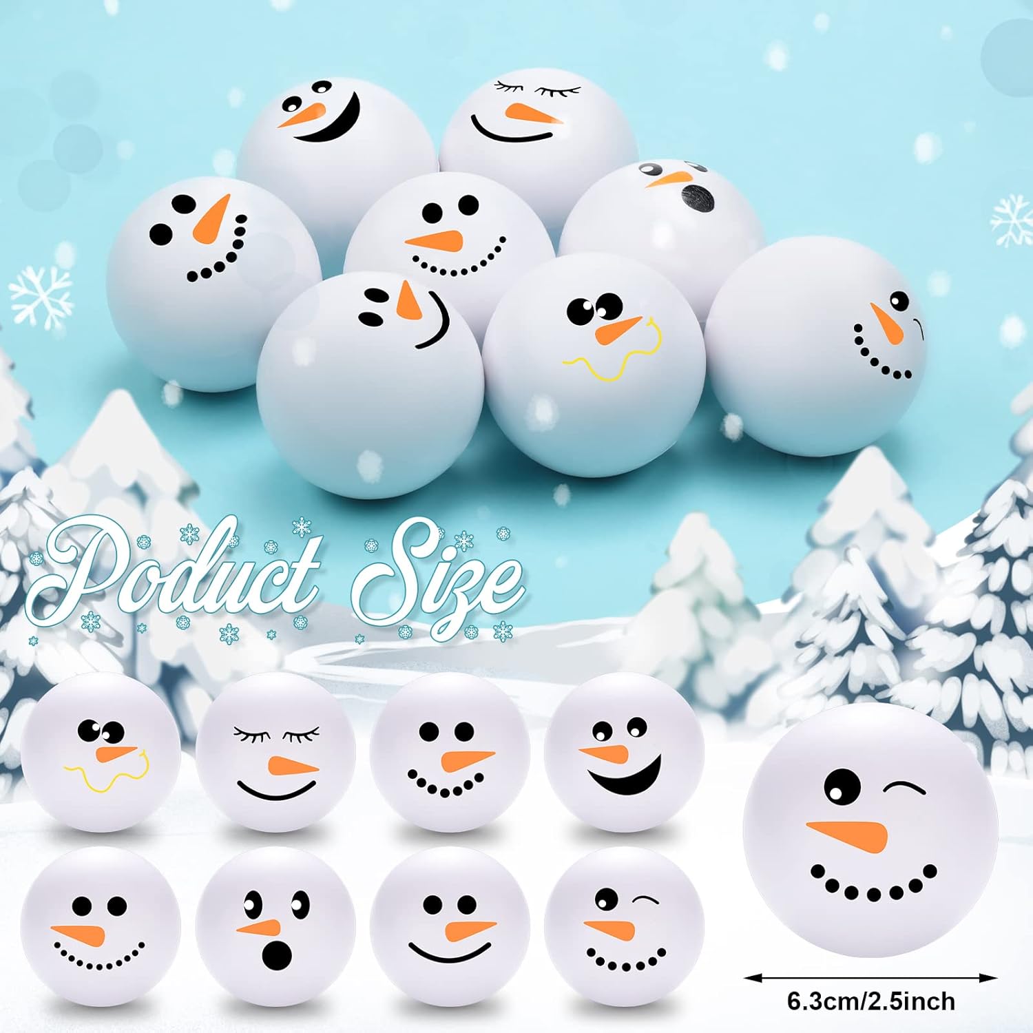 Zhanmai 32 Pcs Winter Snowmen Stress Balls Bulk Small Snowball Face Toys Relief Squeeze Sets for Winter Party Gifts Goodie Bag Fillers Holiday Decorations (2.5 Inch)