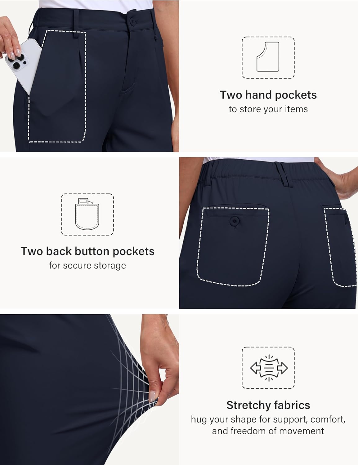 MoFiz Women's Golf Pants Stretch Work Ankle Pant Elastic Waist Business Dress Pant with Zipper Pockets for Casual Travel Wear - Image 5