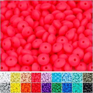 180Pcs FIVEIZERO Silicone Lentil Beads, 12mm Silicone Abacus Focal Beads Bulk Colorful DIY Loose Beads for Bracelet Necklace Crafts Pen Making(Pink Red)