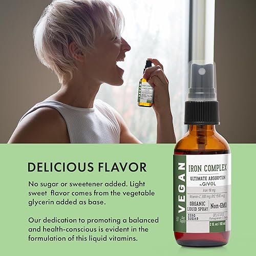 Miniatura 7 de Iron Supplement - 18mg Bisglycinate Complex with Vitamin C & B12 for Energy & Immunity Boost, Vegan Liquid Spray, Optimal Absorption - Non-GMO,