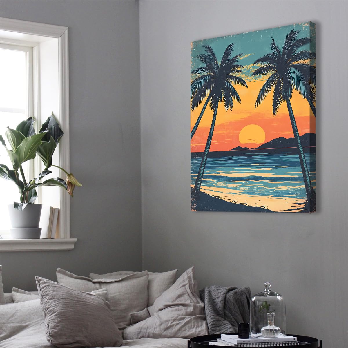 Via Vela Arte de pared de playa tropical cartel enmarcado de atardecer grabados vibrantes de lienzo en isla estética naturaleza para oficina decoración de habitaciones de invitados 60x90cm