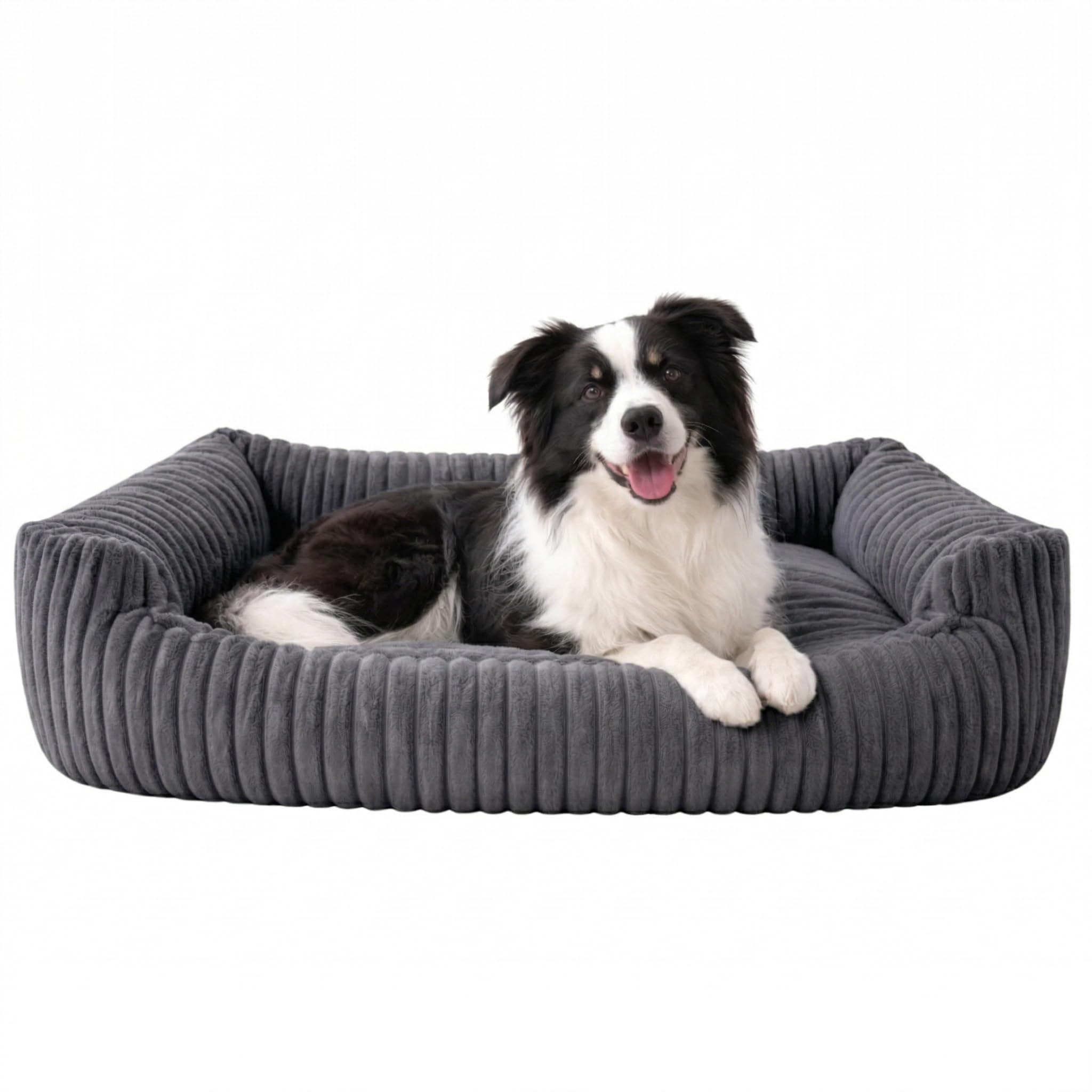 Odolplusz waschbares Hundebett 95x75cm Hundekissen aus Cord – Weiches Katzenbett rutschfest – Hundesofa in dunkelgrau für mittlere Hunde – Formstabile Hundematratze flauschig mit Rand