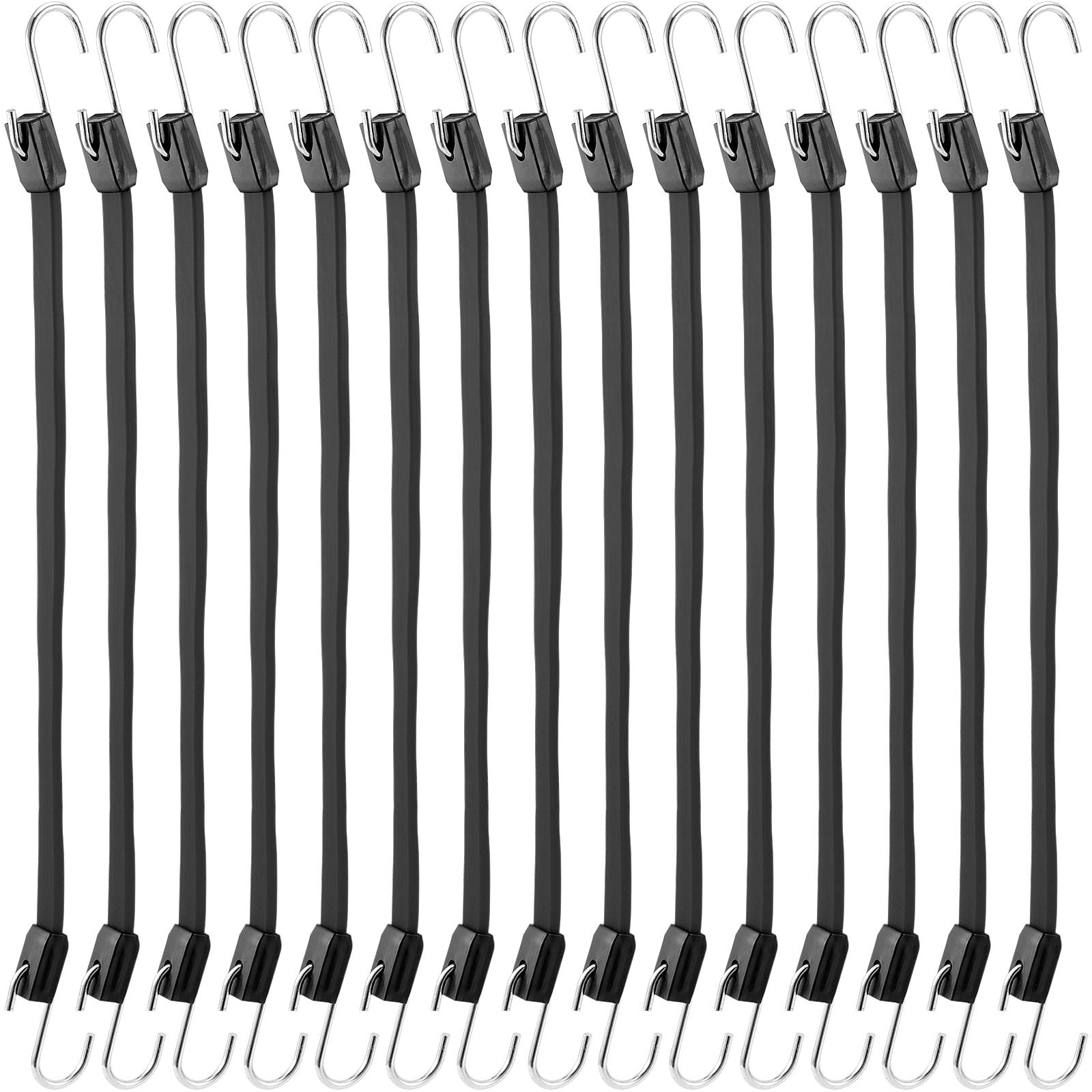 HOZEON 15-Pack Rubber Bungee Cords With Hooks - 14 Inch Black Tarp Straps For Cargo, Motorcycle, Canopy & Outdoor Use