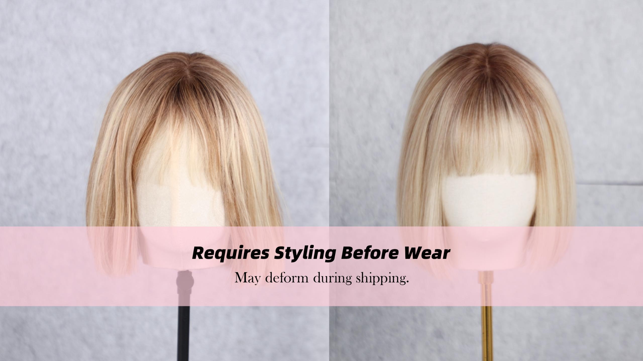 100% Human Hair Shoulder Length Bob Wig with Bangs, Breathable Cap, Daily Wear AWEE Black Short Bob Wig with Bangs - 10 Inch Natural  main image 3