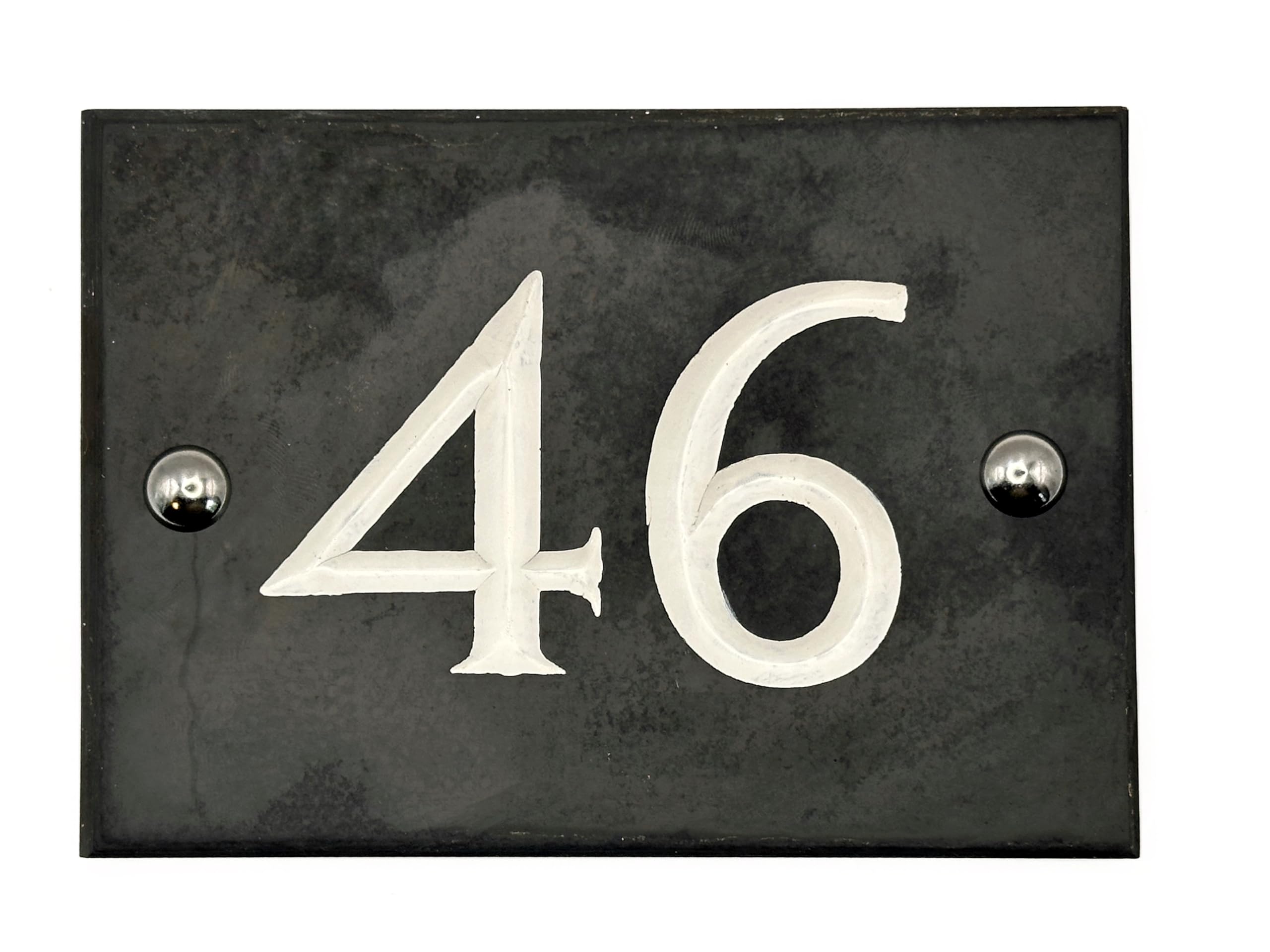 Engraved Slate House Number – Deep V-Cut, Natural Stone, Black Slate, Premium House Sign, Hand Engraved - Number 46 — image 1