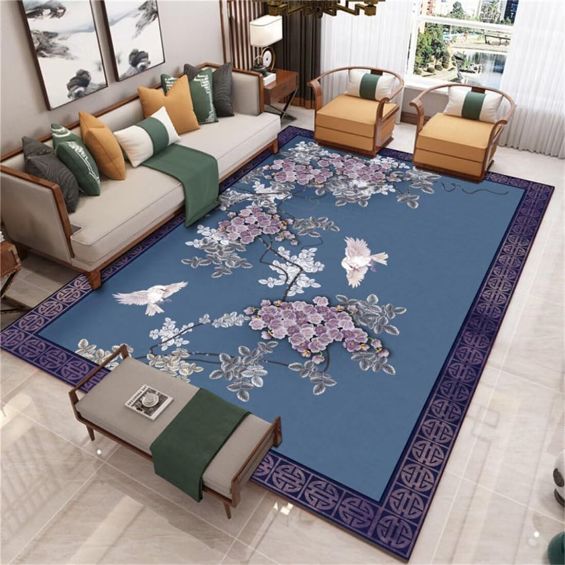 Tapis chambre bebe et extérieur bleu grand tapis rectangulaire de salon