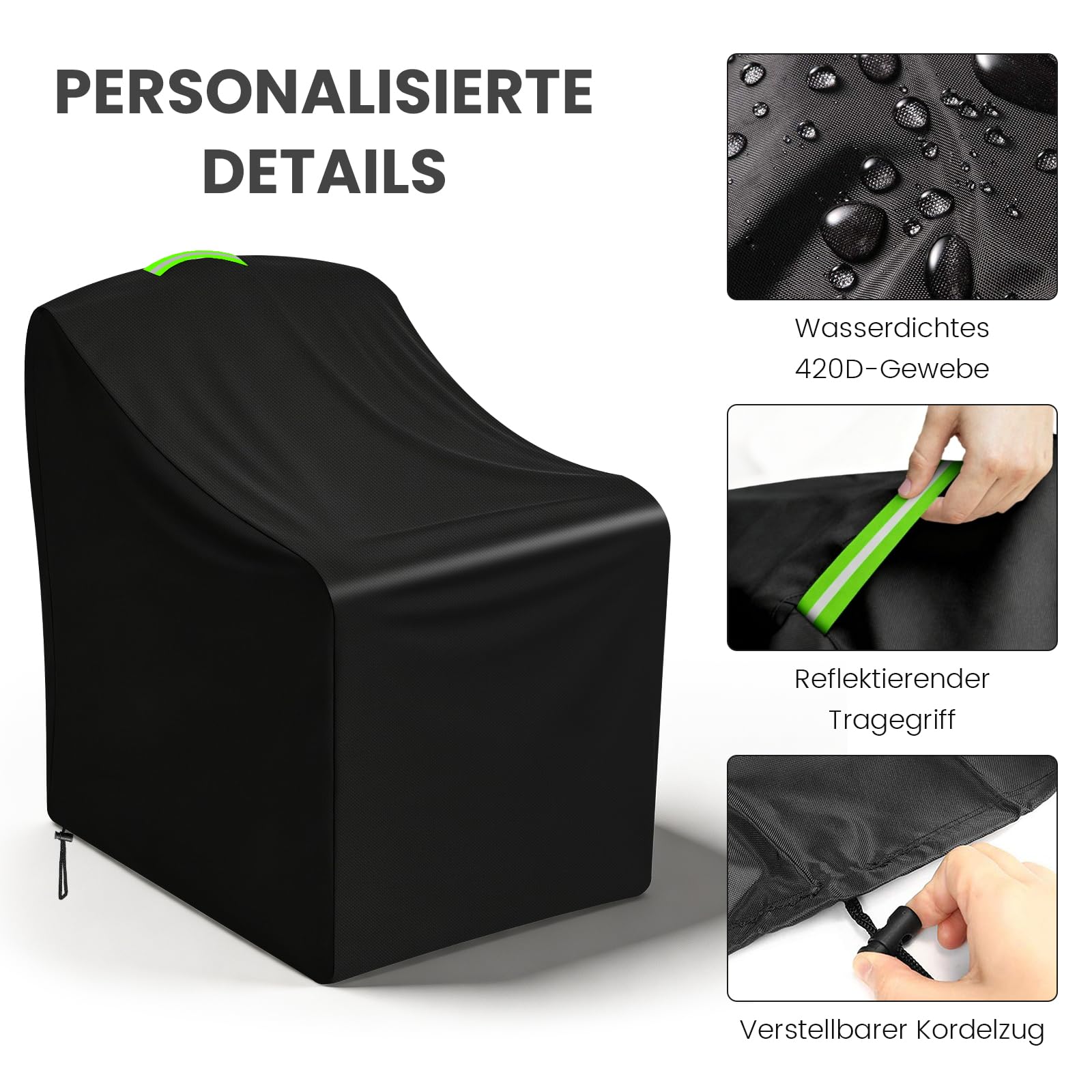Housse pour Fauteuil Adirondack, 76x83x99cm, Oxford 420D avec Revêtement PVC Imperméable, Cordon de Serrage et Poignée Réflective, Résistante aux UV pour Adirondack et Fauteuil d'Extérieur