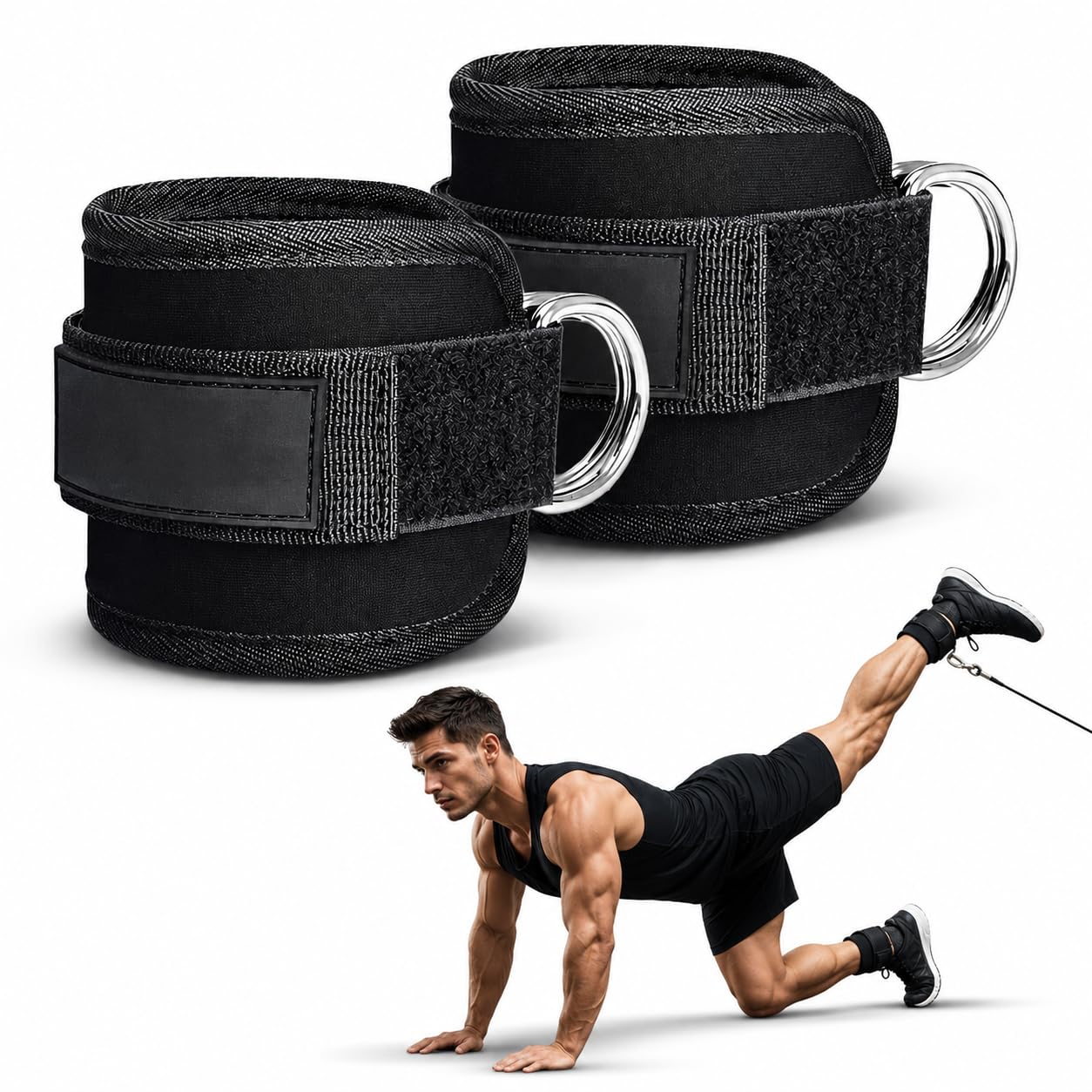 SUVIKSHA Stylish Ankle Straps with Metal D-Rings for Cable Machine, Kickbacks and Glutes Workouts, Adjustable Ankle Straps, Curls & Hip Abductors with Padded Neoprene Support 1 Pair-picture-26