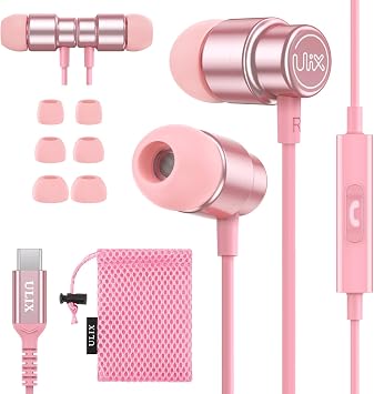 UliX Rider USB C Headphones, Magnetic USB-C Earbuds for iPhone 17 16 15 Pro Max Plus Air Samsung Galaxy S24 S23 Ultra S22 S21 FE S20 Z Flip 3 Fold 4 A54, USB Type C Earphones - Pink