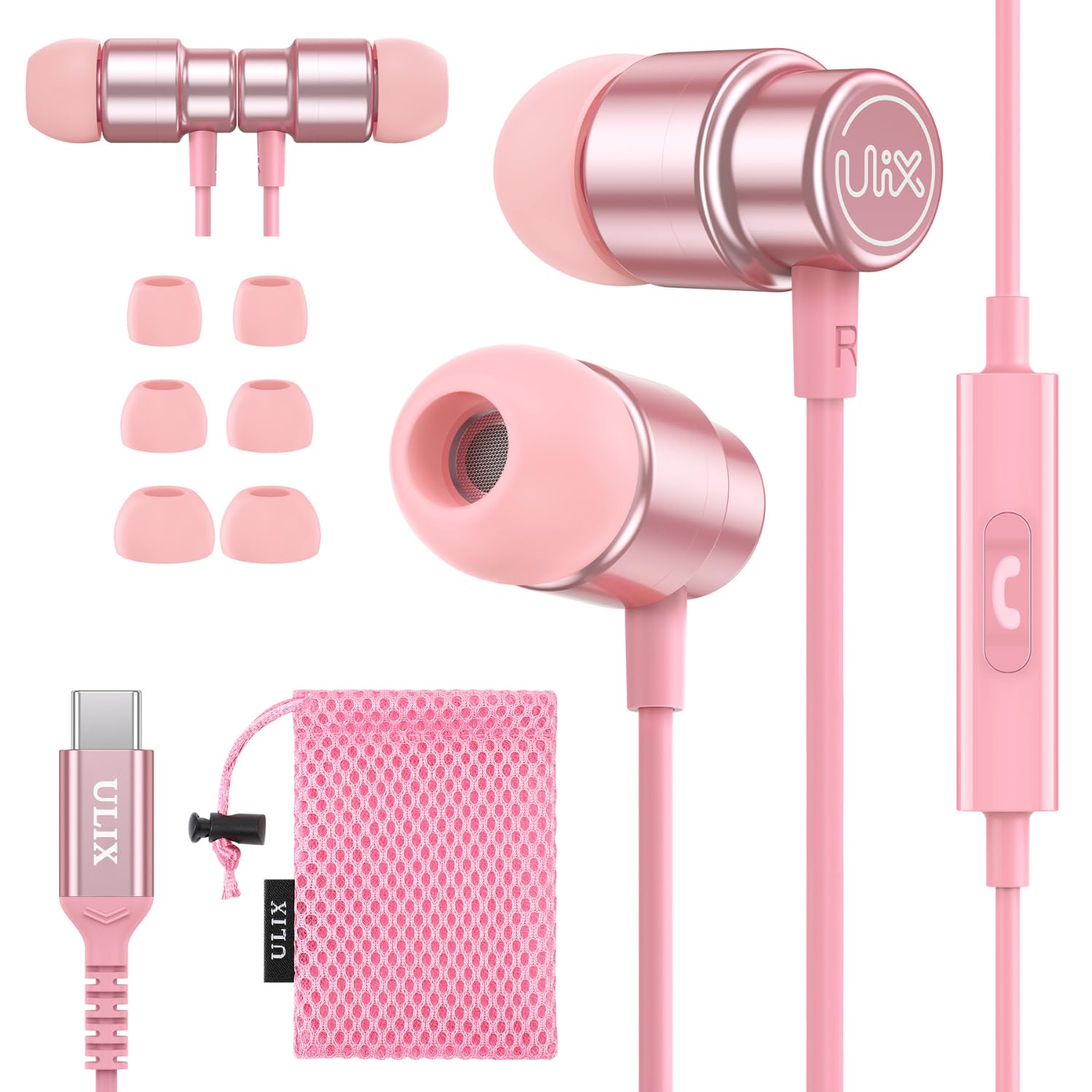 UliX Rider USB C Headphones, 5 Years Warranty, Magnetic USB-C Earbuds for iPhone 17 16 15 Pro Max Plus Air Samsung Galaxy S24 S23 Ultra S22 S21 FE S20