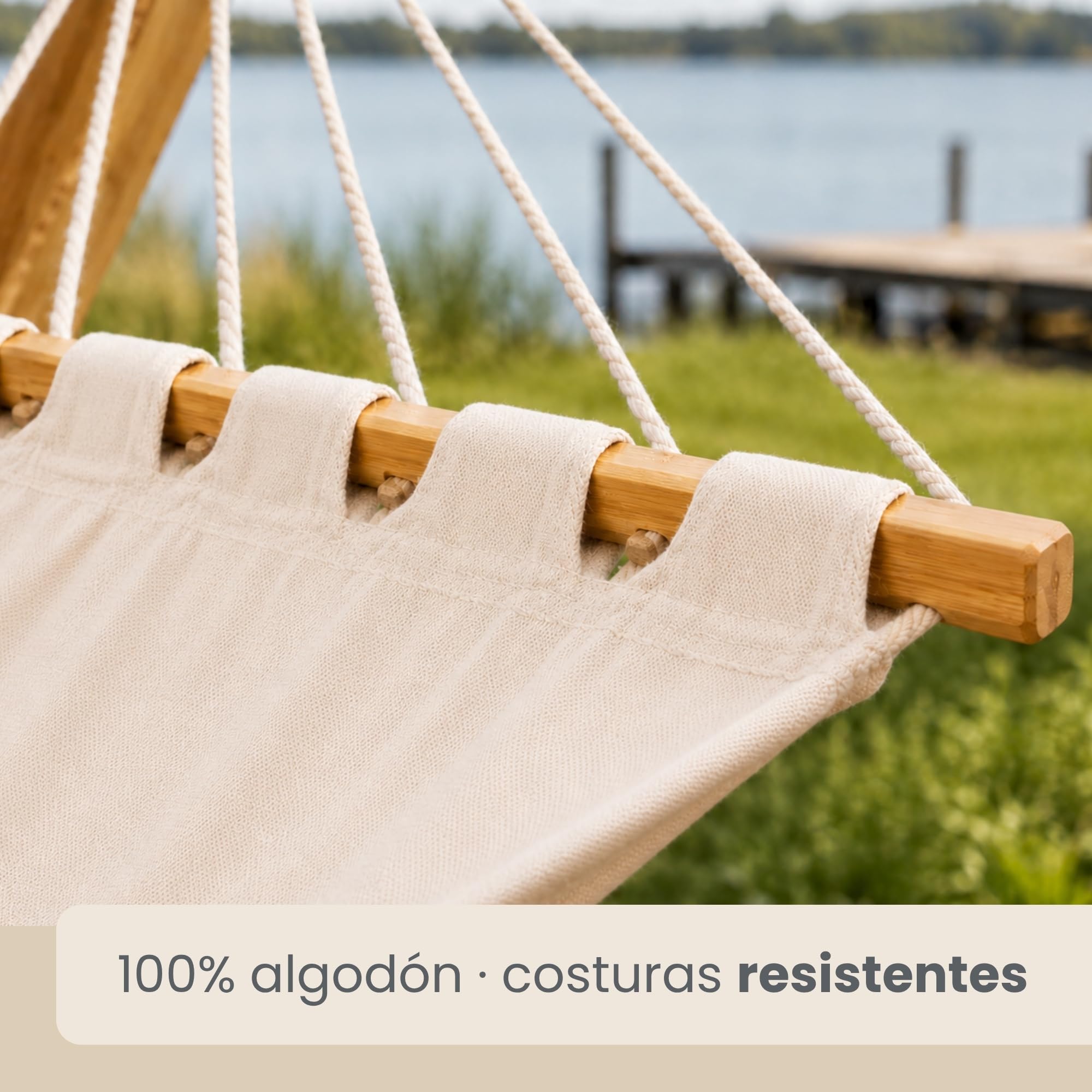 AMANKA Hamaca Terraza con Soporte - 325 cm Madera Exterior - Jardín con Colgante - Hamaca Doble - Marco de Jardín