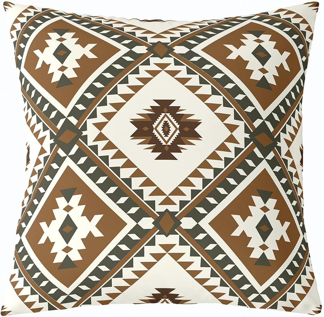 Erosebridal Rustic Farmhouse Throw Pillow Covers 24x24 Western Boho Aztec Cushion Cover Green Brown Throw Pillow Case for Bed Couch Sofa Bohemian Geometric Home Decor