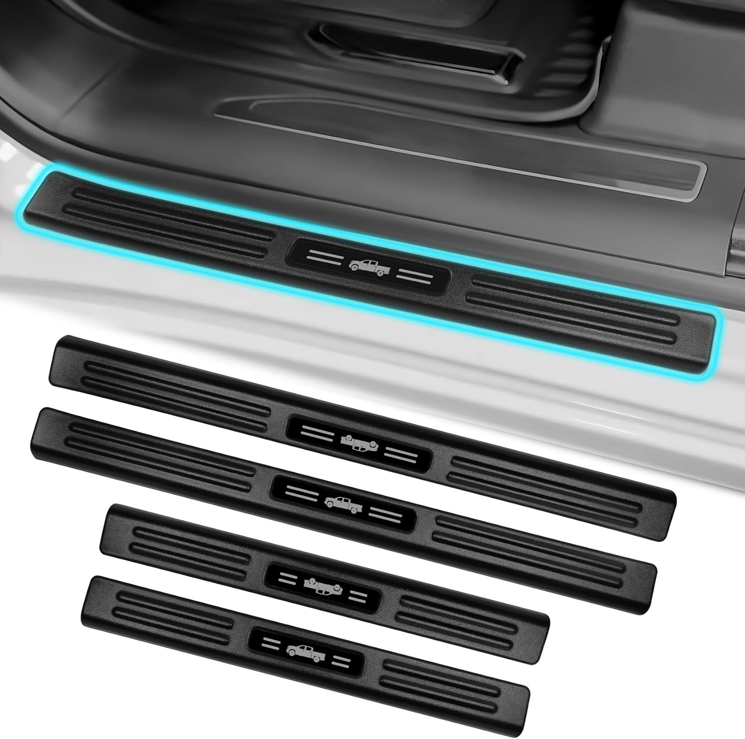 4PCS Door Sill Guards for 2019-2025 Chevy Silverado 1500/GMC Sierra 1500 Accessories Door Sill Protector for 2020-2025 Chevy Silverado 2500 3500 /Sierra 2500 3500 Accessories ABS Material