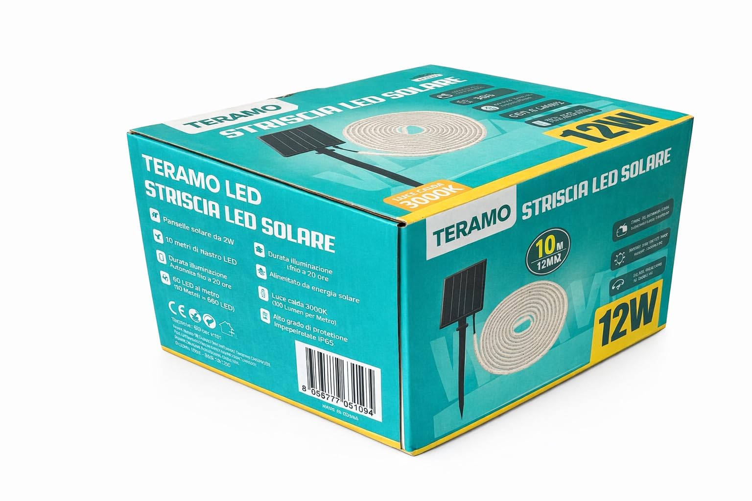 Striscia LED solare per esterno impermeabile IP65 striscia LED luce Calda 3000K flessibile per giardino, terrazza, balcone, gazebo, viale, decorazione (5 METRI)