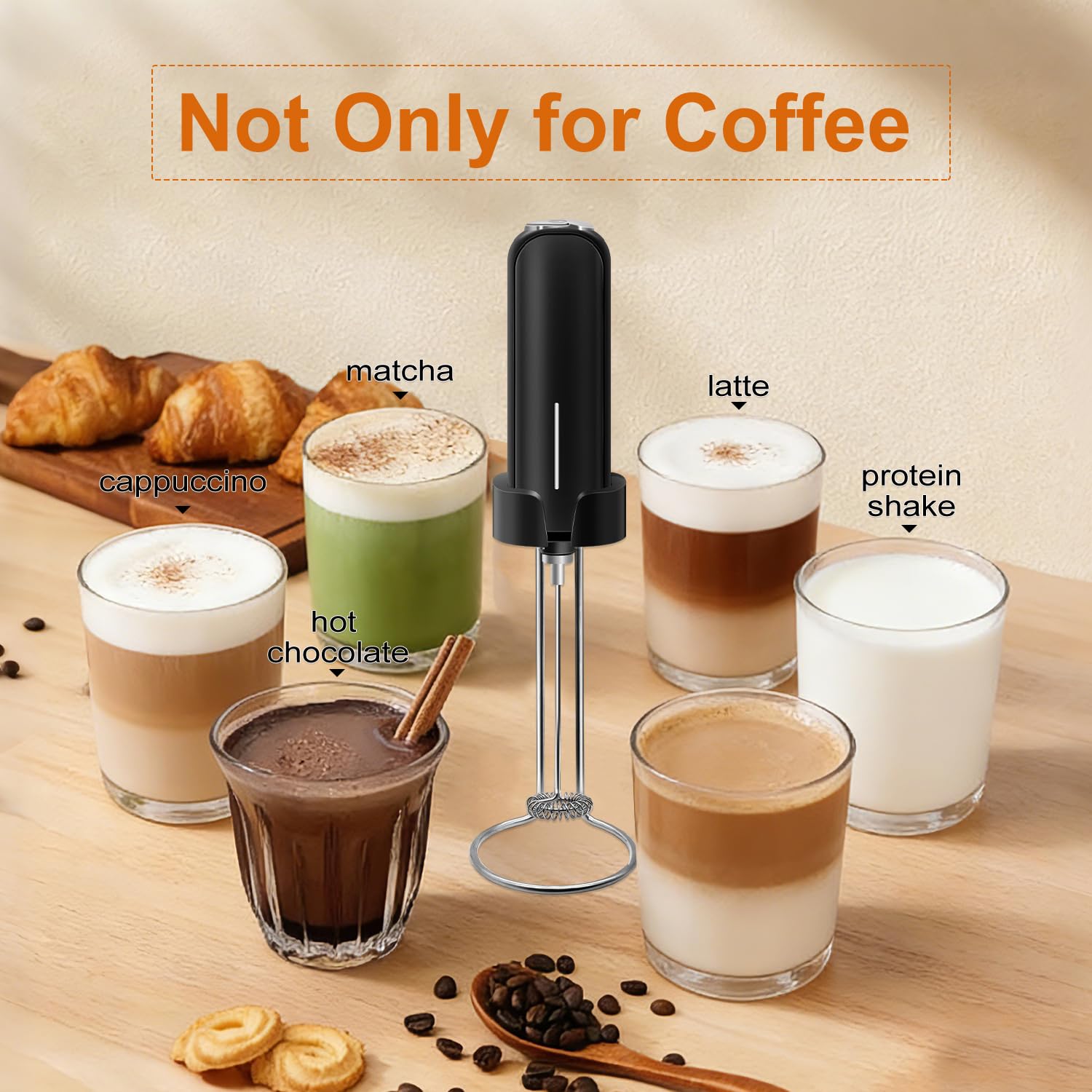 Espumador de leche de mano, funciona con pilas, batidor doble, batidor eléctrico de espuma, mezclador de bebidas de mano, mini varita espumadora con batidor de acero inoxidable para café, capuchinos