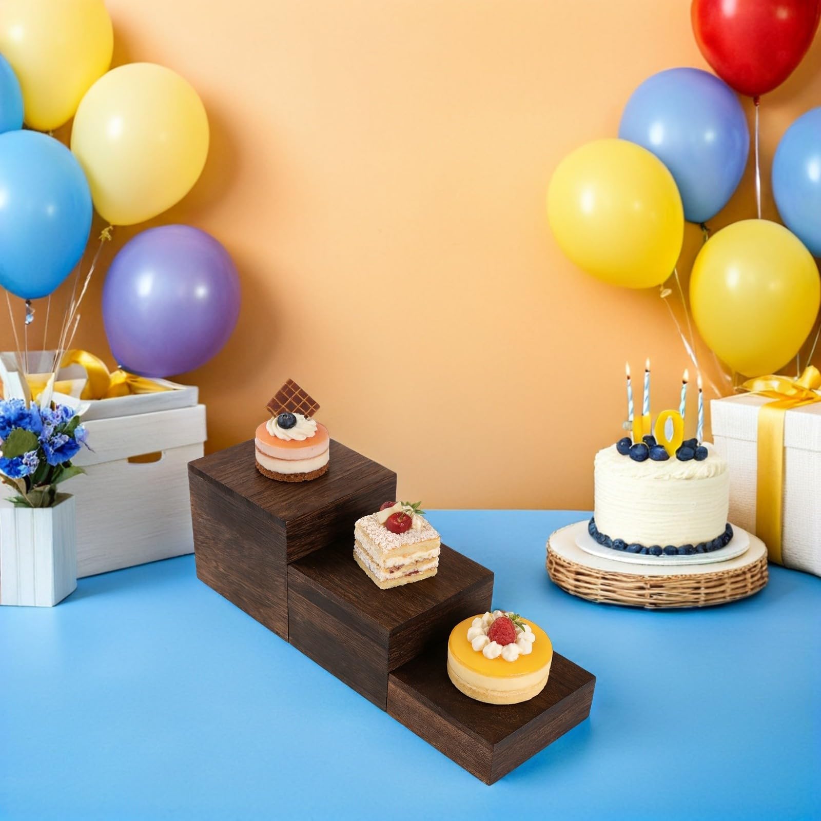 Présentoir à Cupcakes en Bois , Lot de 3 , Style Rustique , Empilable