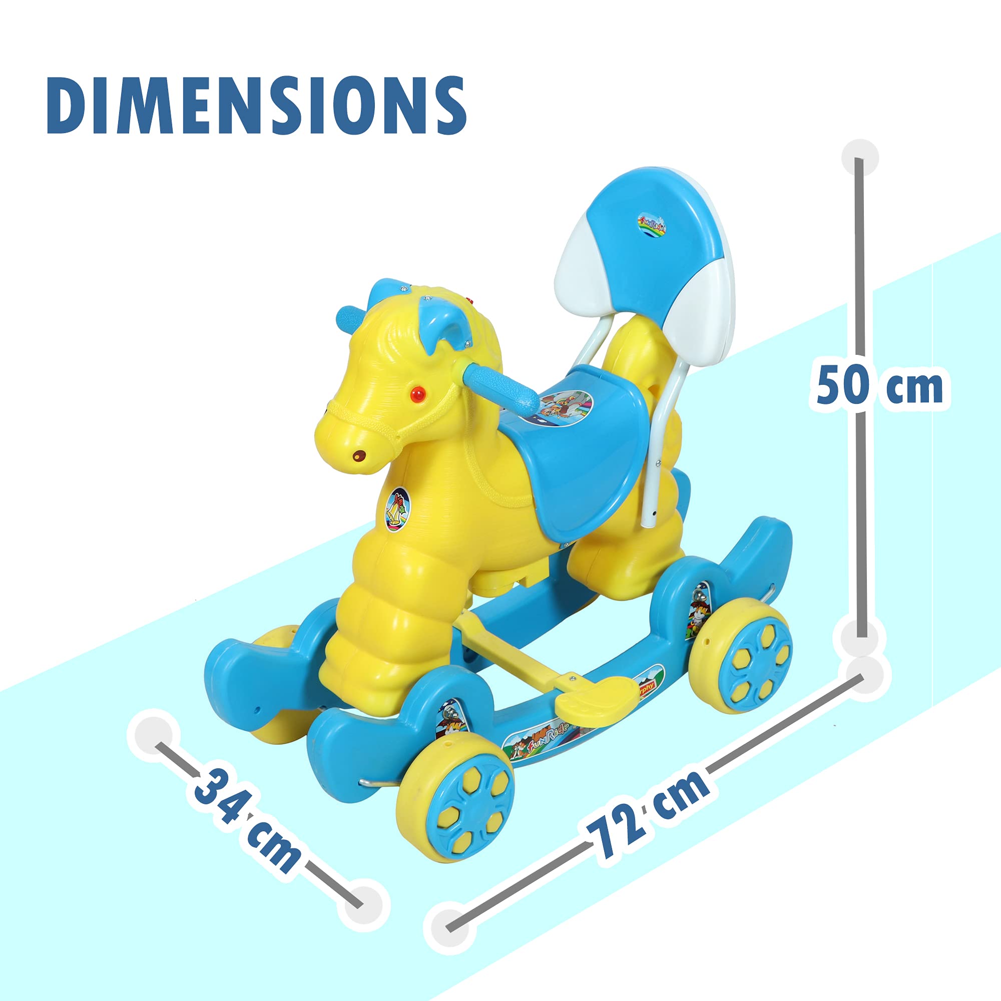 HerHome Rocking Horse Ride On for Kids - Murphy Super 2-in-1 Musical Horse Rocker Cum Ride On Toy with Backrest - Ideal Age - 1 Year to 3 Years, Weight Supported - Upto 25 KG (Blue) 2