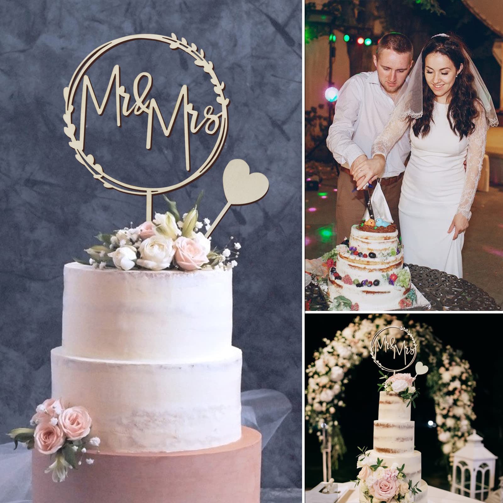 Mr & Mrs Tortenaufsteller Aus Holz - Elegante Hochzeits-Cake-Topper Für Torte & Kuchendekoration
