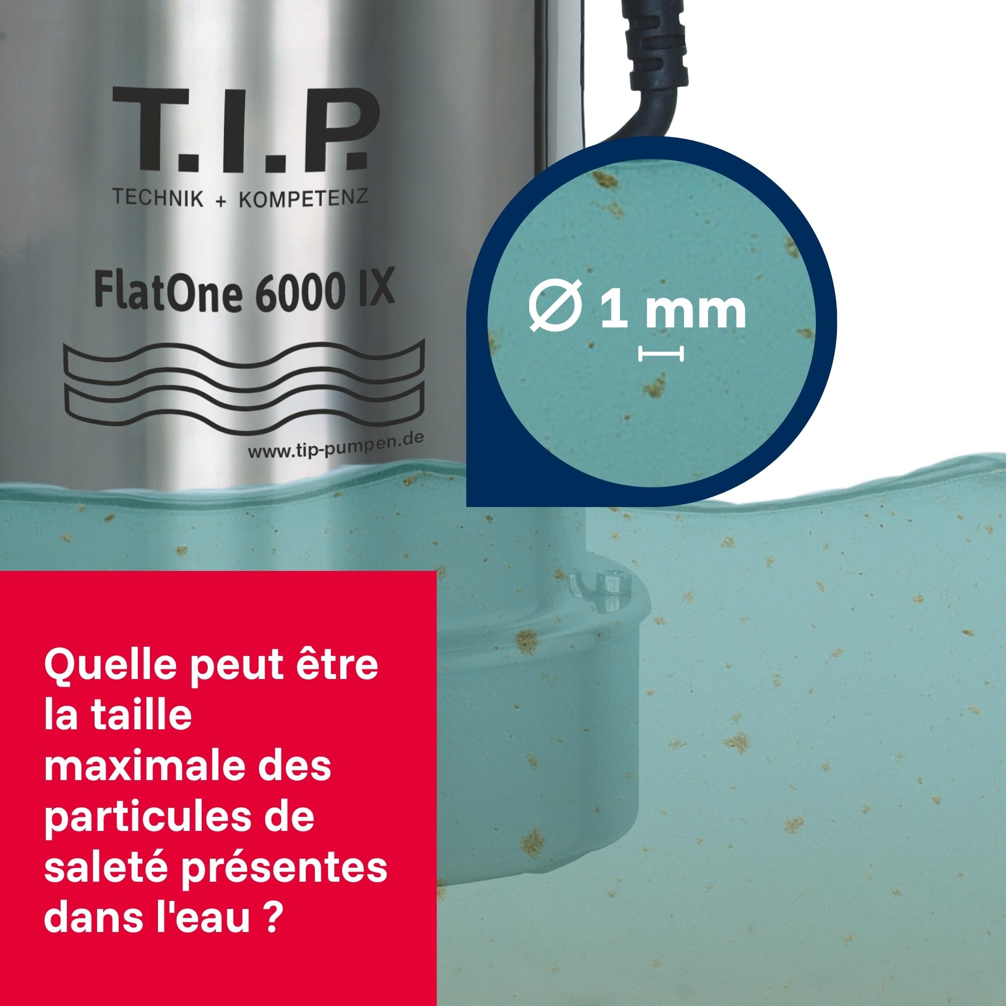 T.I.P. Pompe de Piscine 6000 INOX, Débit 6000 l/h, Pompe Submersible 6m | Moteur puissant en acier inoxydable avec valve anti-retour, pompe de drainage et irrigation idéale pour citernes