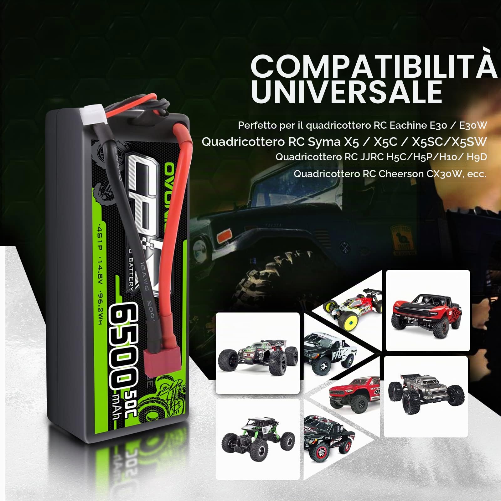 OVONIC Batteria Lipo 4S 6500mAh 50C 14.8V LiPo per RC Aereo RC Elicottero RC Auto RC Barca Hobby