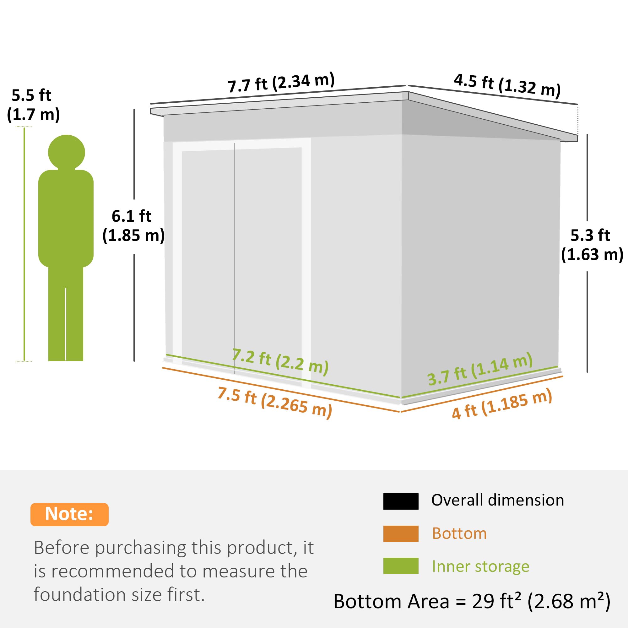 Outsunny 7.5 x 4.3ft Metal Garden Storage Shed, Waterproof Outdoor Shed with Triple Lockable Door, Gloves, Vents and Pitched Roof, Tools Bike Storage for Garden, Patio, Courtyard, Dark Grey — view 7