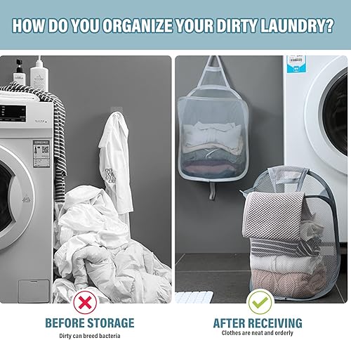 Miniatura 6 de Cesta de malla plegable de tela sucia con asa de transporte, cesta de red para puerta, para almacenar ropa, juguetes, campamento, papas fritas, uso