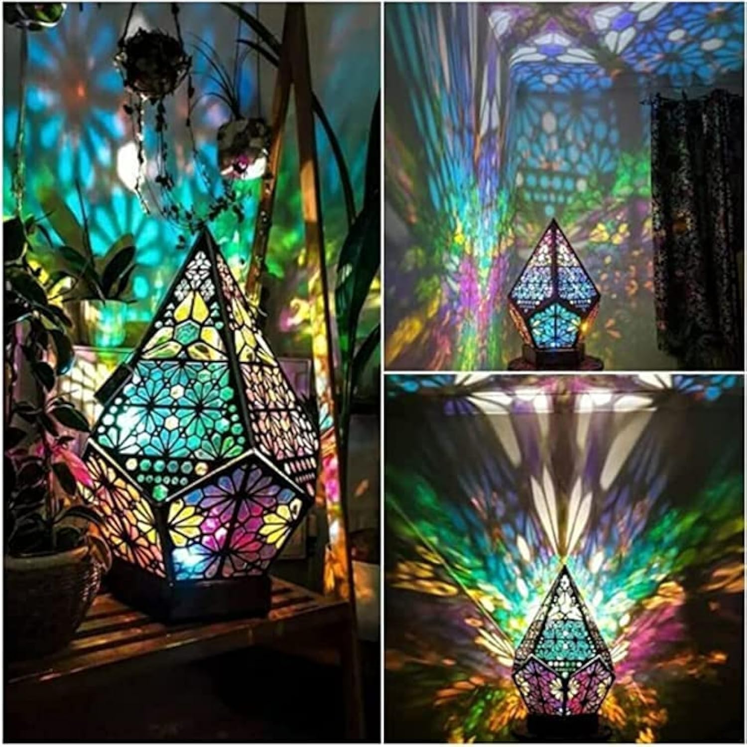 THE WHITE SHOP Star Large Floor Lamp, Wooden Floor Lamp, Hollow Geometric Retro Floor Decorative Colorful Lights Colorful Night Desk Lamp Home Decor Wedding Party