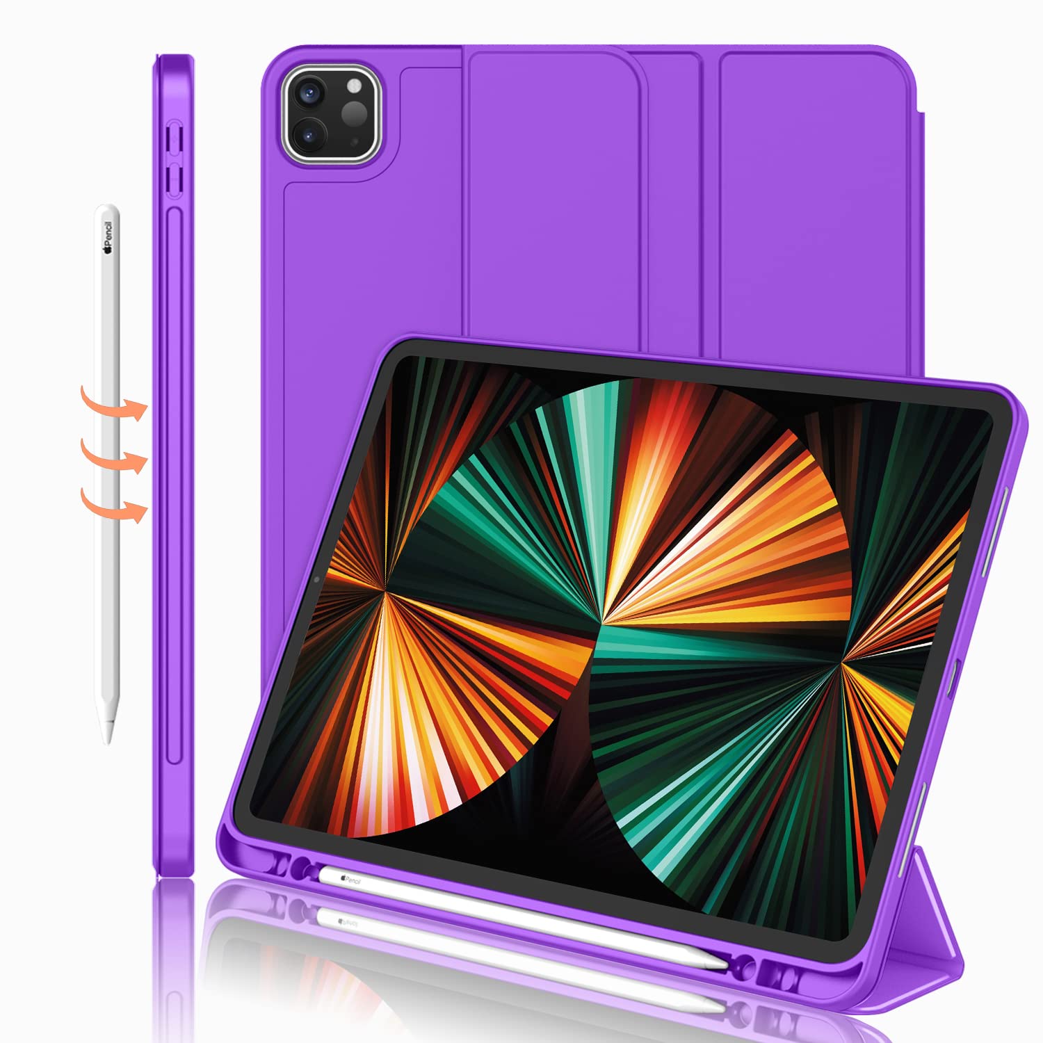 iMieet iPad Pro 12.9 Inch Case 2022/2021/2020/2018 (6th/5th/4th/3rd Gen) with Pencil Holder [Support iPad 2nd Pencil Charging],Trifold Stand Smart Case with Soft TPU Back,Auto Wake/Sleep(Matcha Green) — Amazon image 23