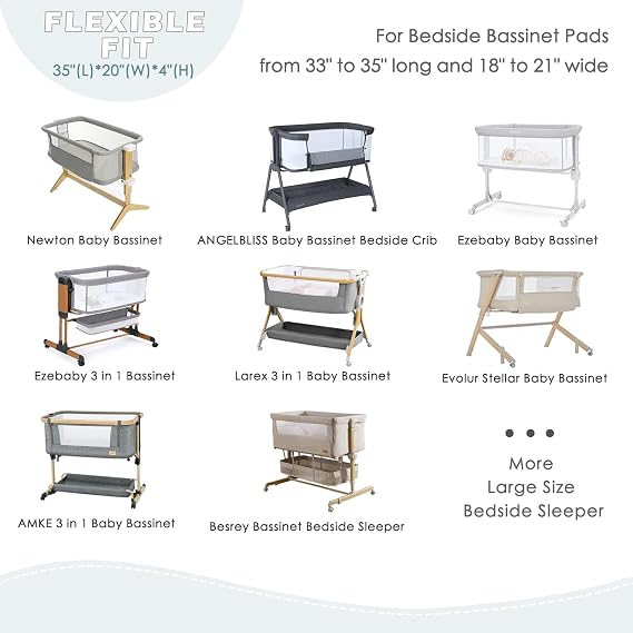 4 Pack Baby Bassinet Sheets - 35x20 Bedside Bassinet Sheets for Newton, Ezebaby, AMKE(3 in 1) & Other Large Bedside Sleeper | Ultra Soft & Skin Friendly Bassinet Fitted Sheets for Boys Girls