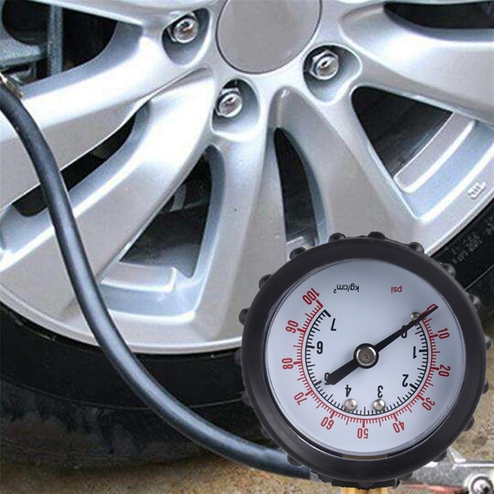 Manometre Pression Pneu Jauge de pression des pneus à pression d'air jauge de pression des pneus calibrée avec tuyau en caoutchouc Gonfleur Pneus Voiture
