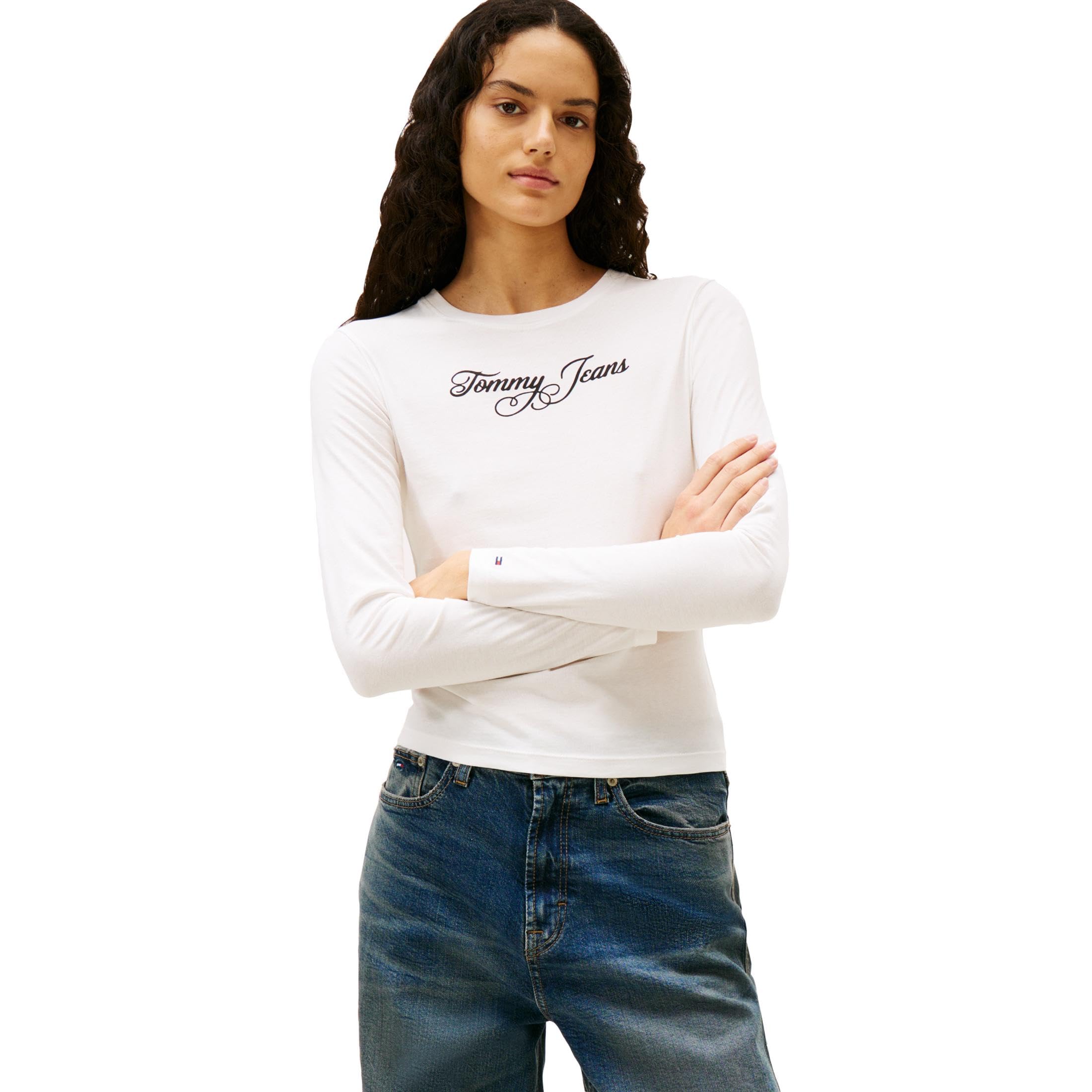 Women's Long Sleeve Cotton Graphic T-Shirts with Printed Script Logo