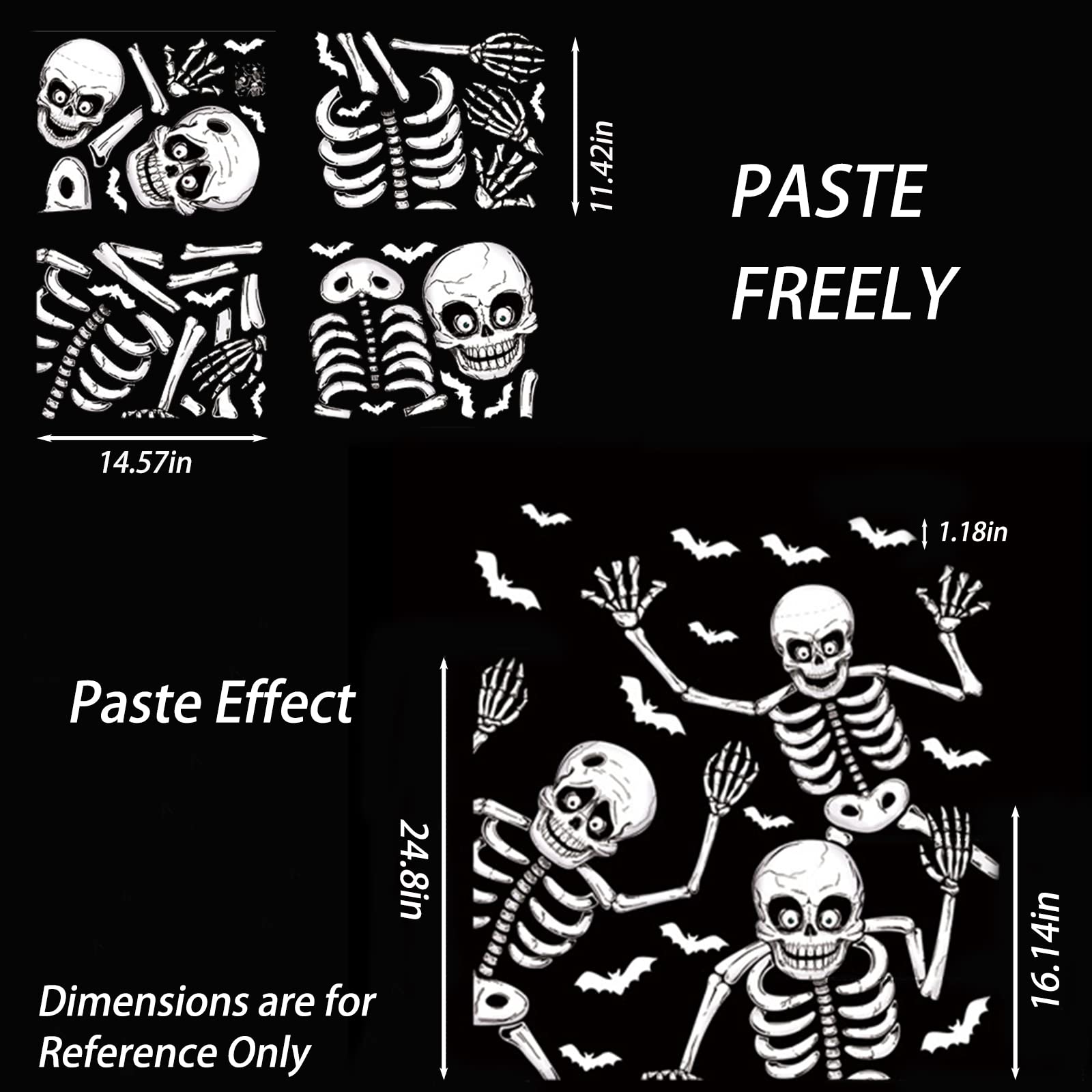 Autocollants Fenêtre Halloween Réutilisables - Stickers Effrayants Noir - Décoration Fête Maison