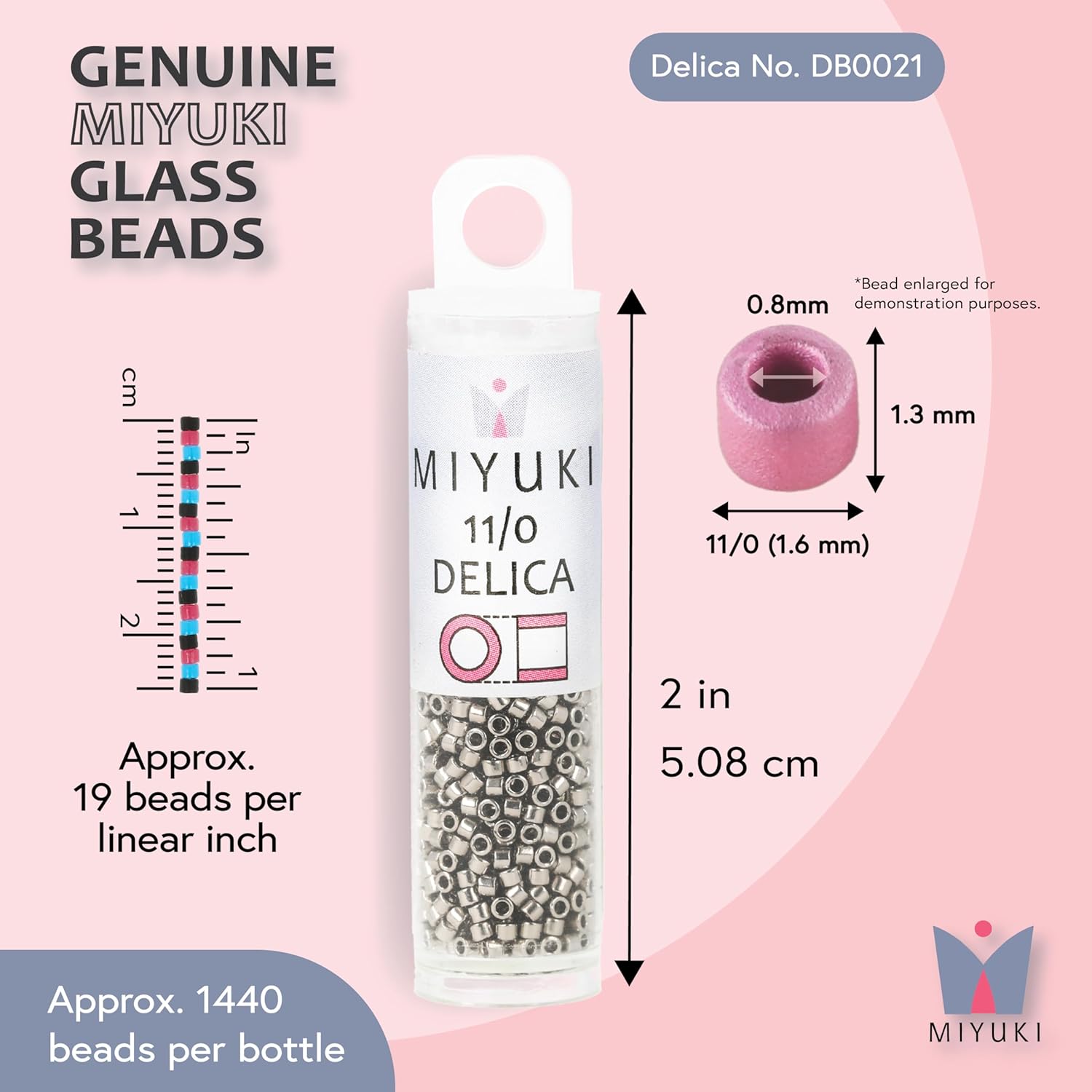 Miyuki Delica Seed Beads – Size 11/0 (1.6 mm), DB0021, Steel, 7.2 g, Approx. 1440 Beads, Made in Japan - Image 3