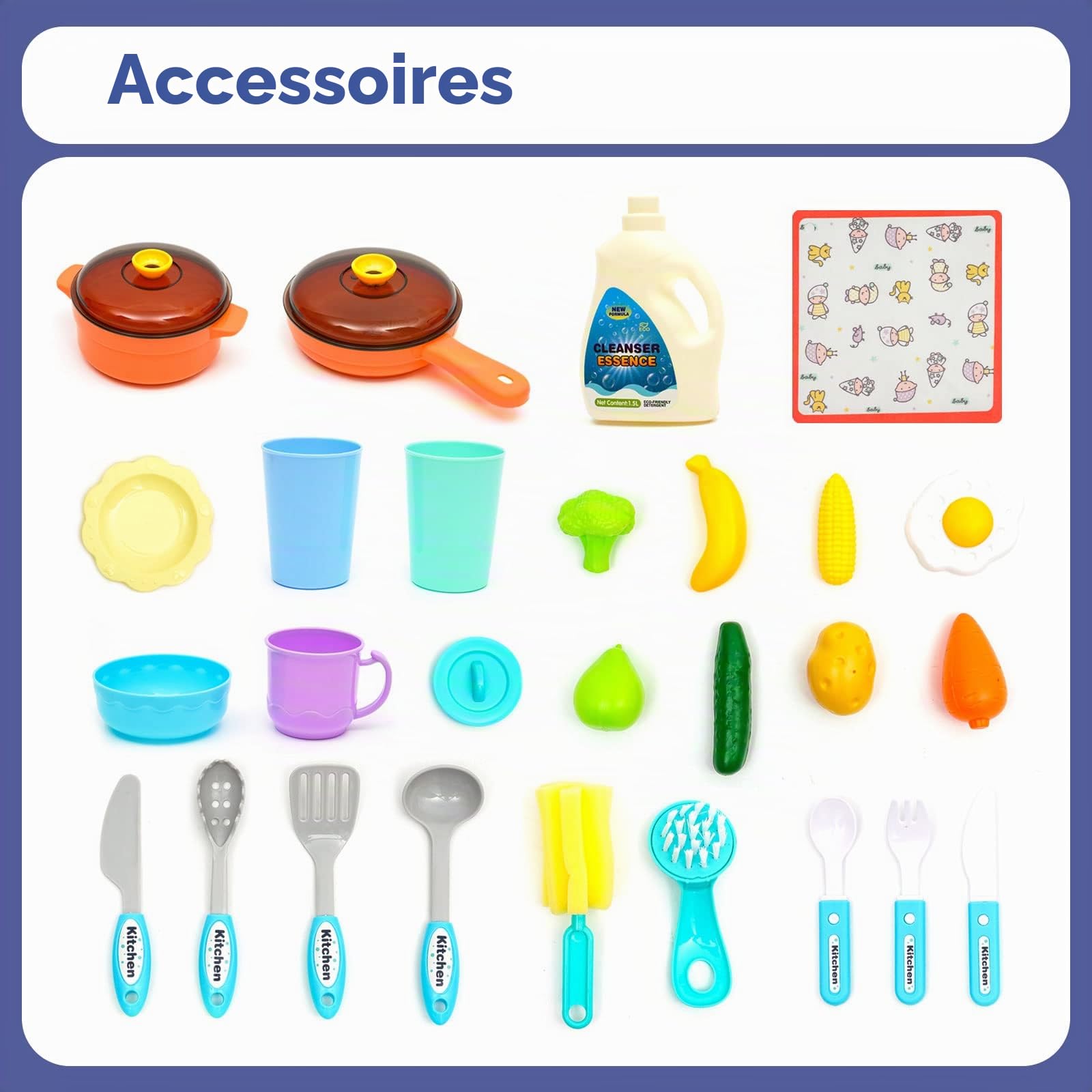 Évier de Cuisine de Robinet Réel | Cuisinière | Casserole | Poêle | Alimentation : Jouet de Cuisine Accessoires de Vaisselle de Couleur Vive pour Enfant : Garçons & Filles
