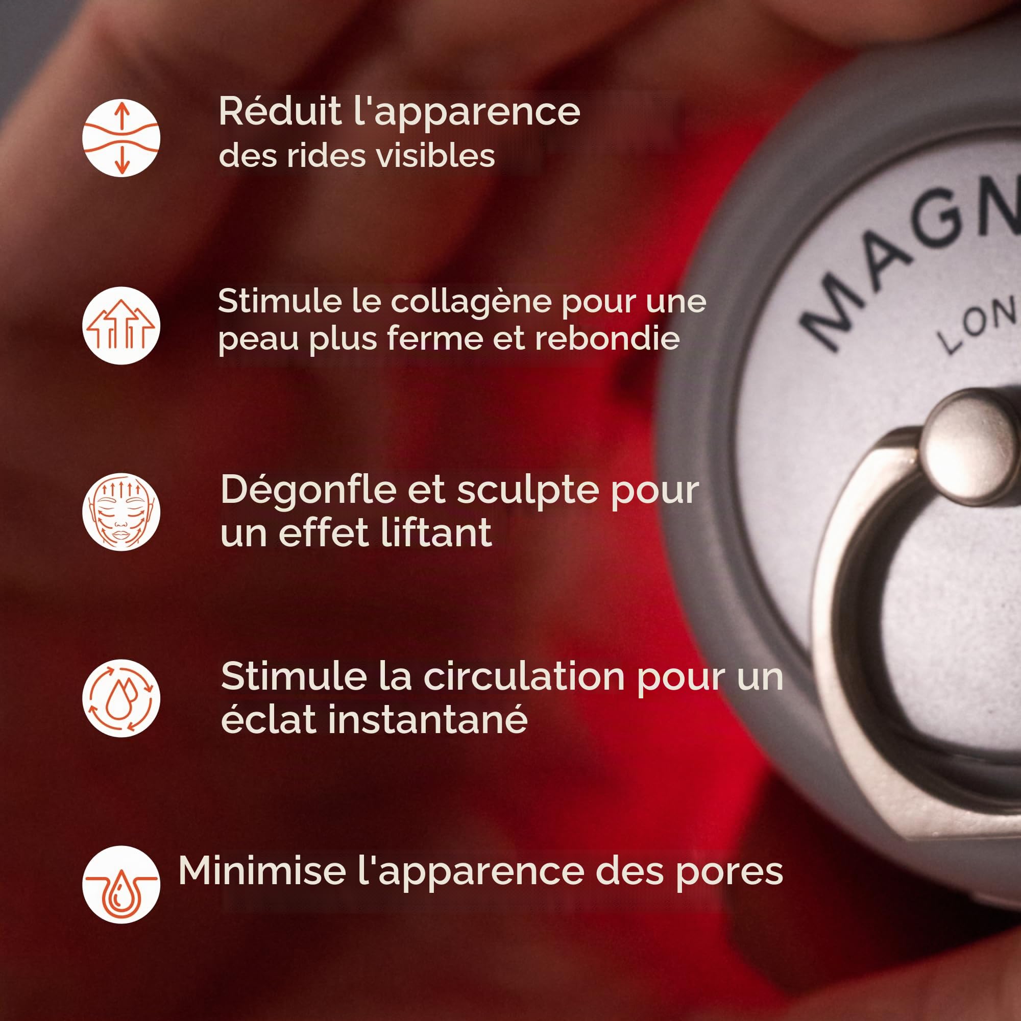 Magnitone Pebble Pro Appareil Tonique Visage Avancé - Microcourant & Luminothérapie LED (Rouge, Bleu, Proche Infrarouge) - Outil de Sculptation, Anti-Rides & Raffermissant