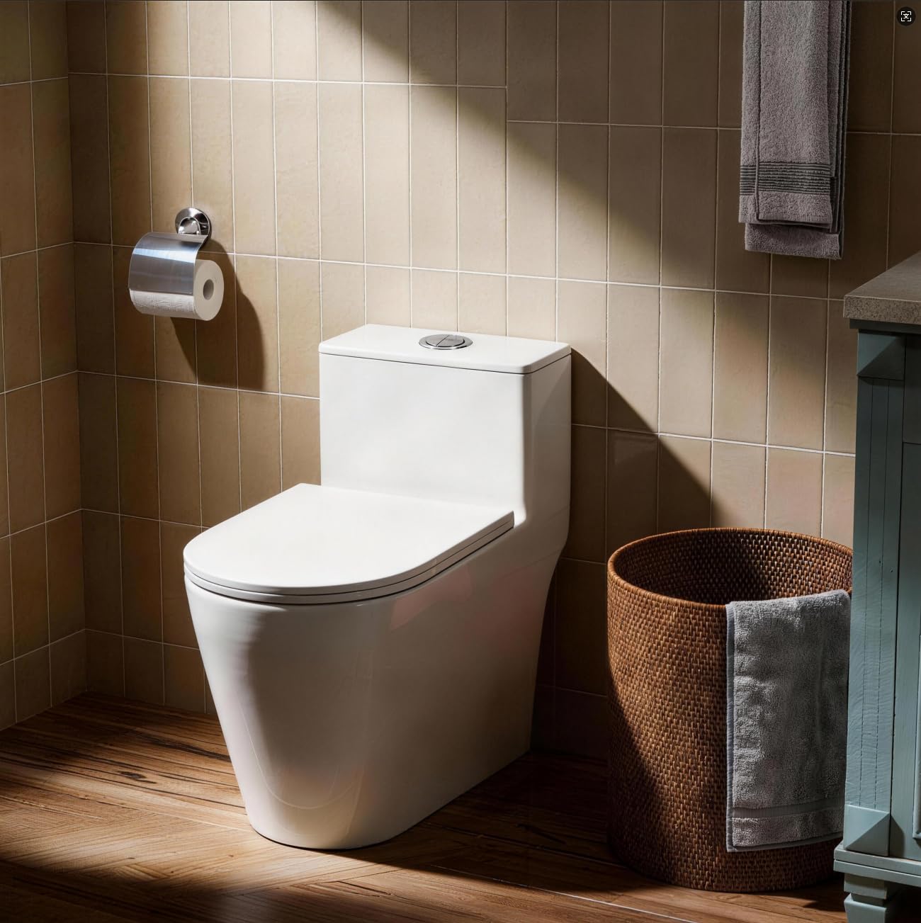 VANCOCO Inodoro compacto de una pieza para baños pequeños, 25 pulgadas de largo x 13.4 pulgadas de ancho x 28.4 pulgadas, diseño que ahorra espacio, inodoro de baño de 12 pulgadas, color blanco