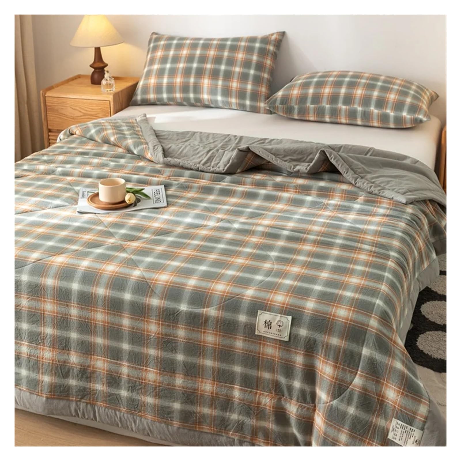 IUVYTA Summer Duvet Cotton Summer Quilt Lightweight Breathable Bedding Minimalist Plaid Thin Comforter Air Conditioning(6,150x200cm(59x79inch))
