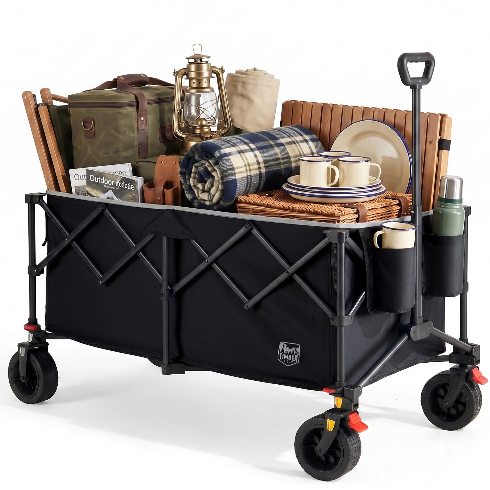 TIMBER RIDGE Faltbarer Bollerwagen 300L Klappbarer Strandwagen 150kg Traglast All-Terrain Räder mit Bremse