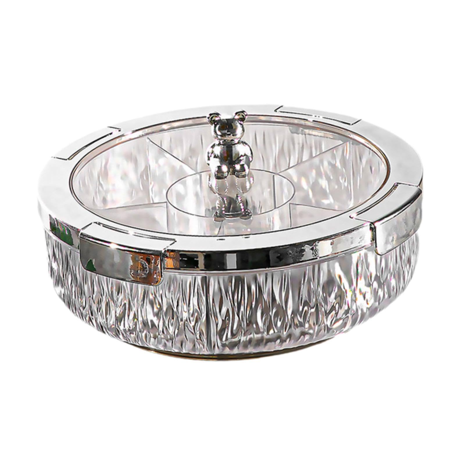 perfk Teller mit getrockneten Früchten, unterteilte Servierschalen, drehbar, mit Deckel, Schale für Süßigkeiten und Nüsse, Serviertablett für Vorspeisen, Grau