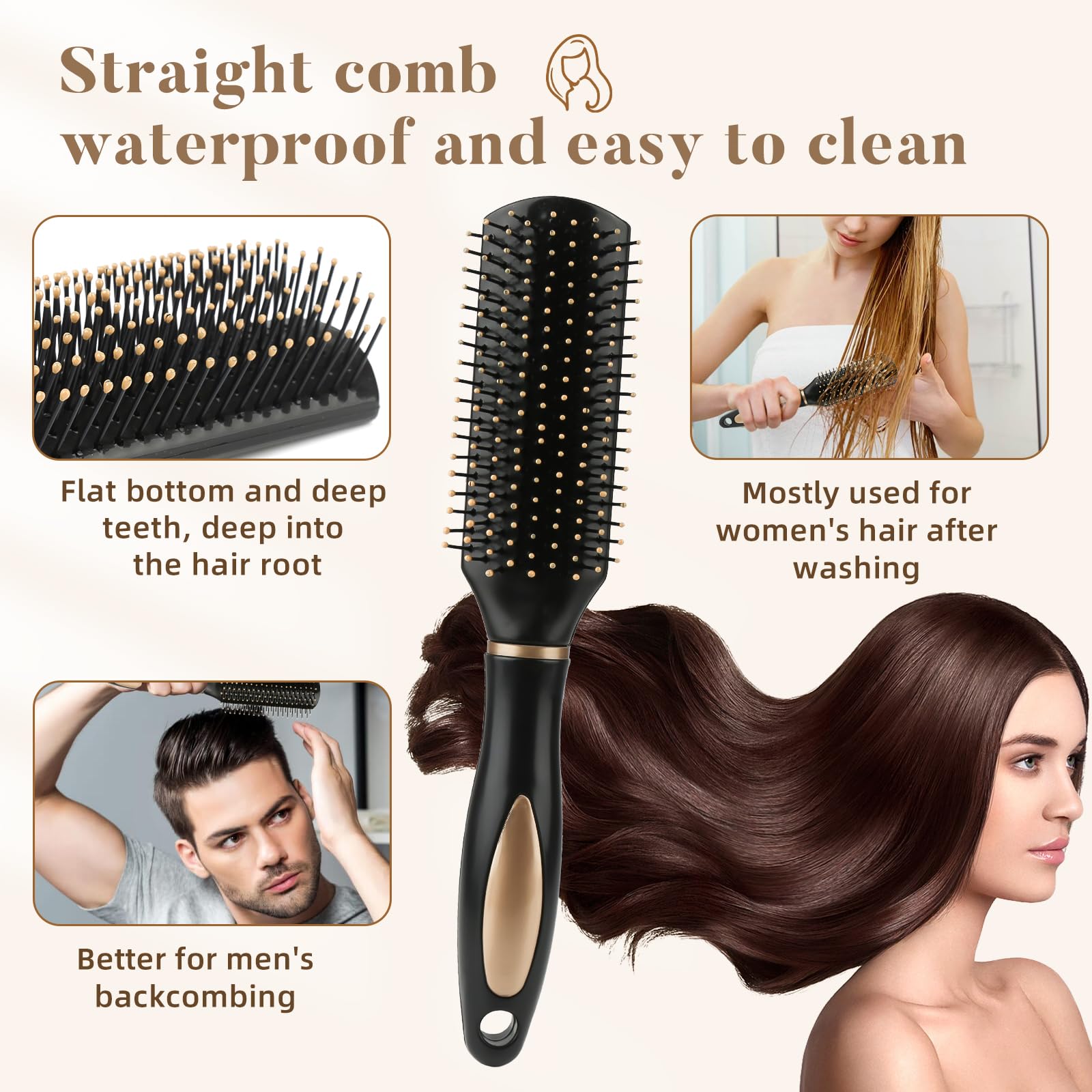 Rickwayy 4 Piece Hair Brush Set, Anti-Static, Static Hairbrushes, Massage Relaxation Brush, Men's Hair Brush, Black - Image 3