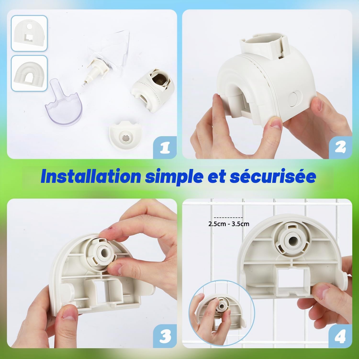 Nobleza Distributeur Eau Lapin 520ml - Abreuvoir Automatique avec Biberon Anti-Fuite, Installation Suspendue ou sur Pied, Design Flottant - Blanc