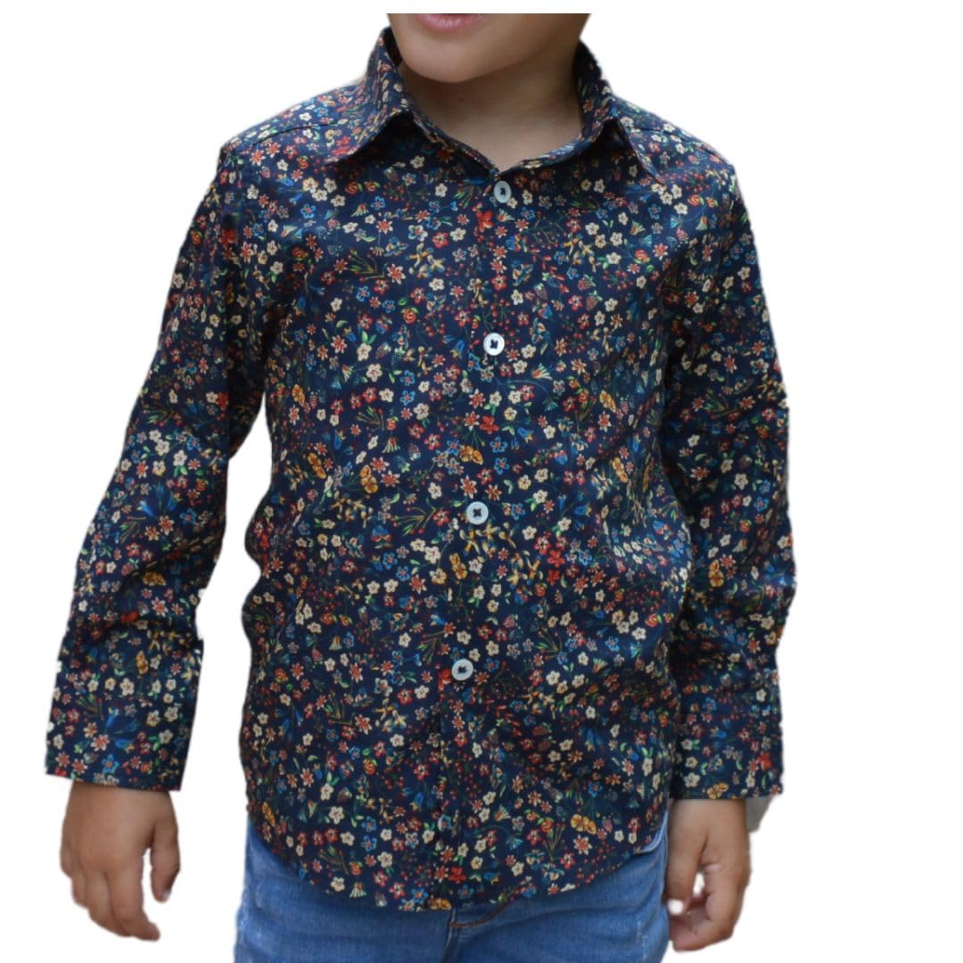 Camicia Bambino Manica Lunga Cotone - Collo Mao - VivalaVida Stampa Floreale Liberty - Camicia Fiori - Padre Figlio -Taglie 2-11 anni