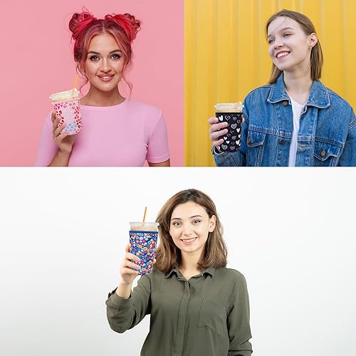 Miniatura 5 de Pack de 3 mangas reutilizables para café helado, funda aislante LOVAC para bebidas frías, soporte de taza de neopreno para café Starbucks, café